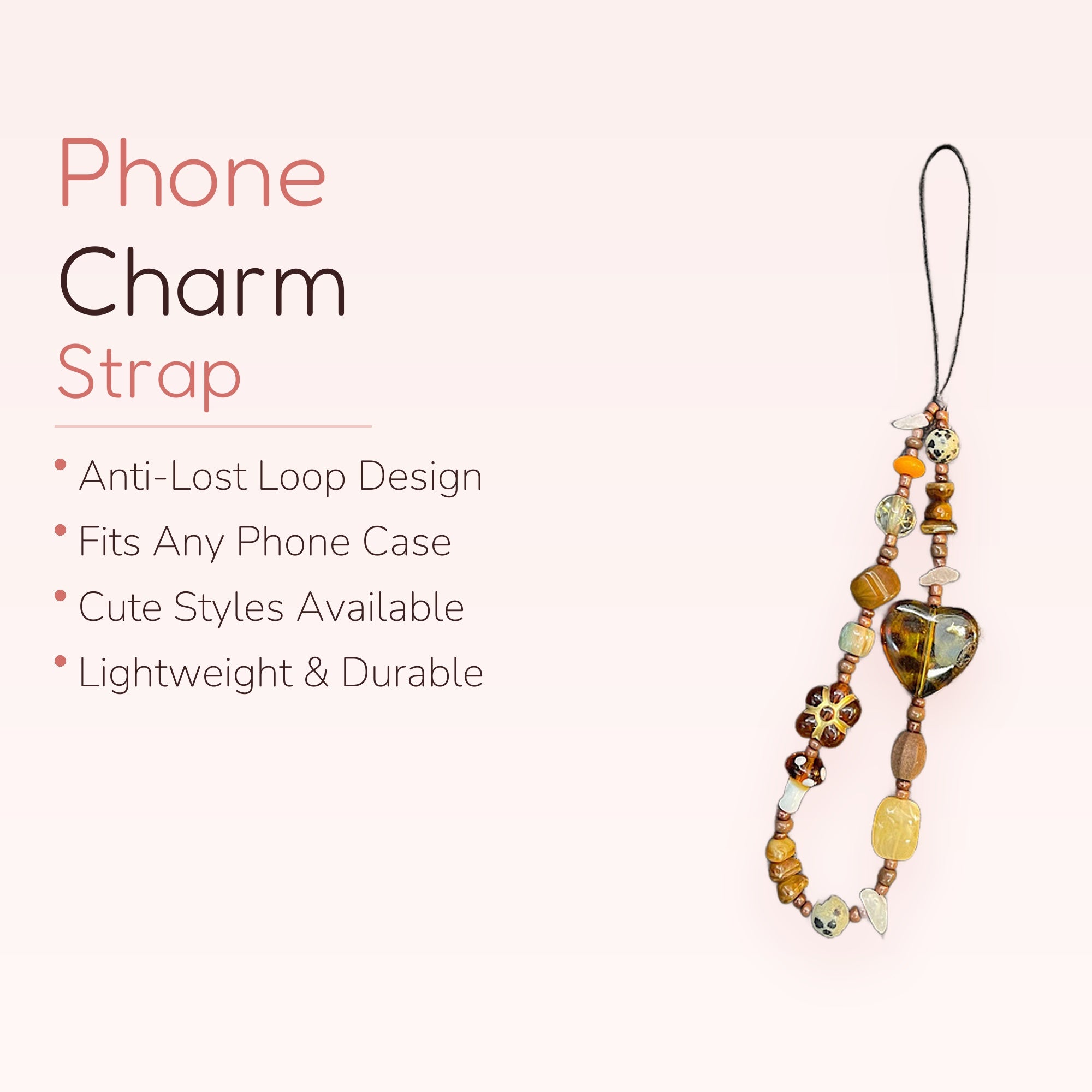 Wild Earth — Tiger Eye & Heart Beaded Phone Charm Wrist Lanyard