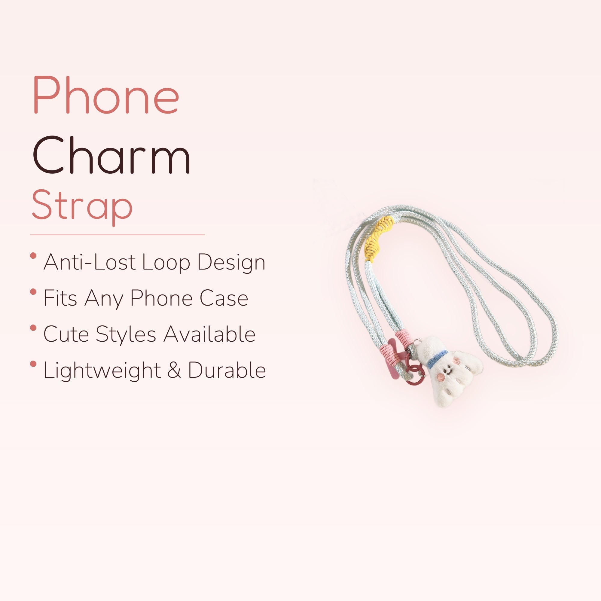 Cute Fluffy White Badminton Racket Phone Lanyard | Kawaii Blue & Pink Strap
