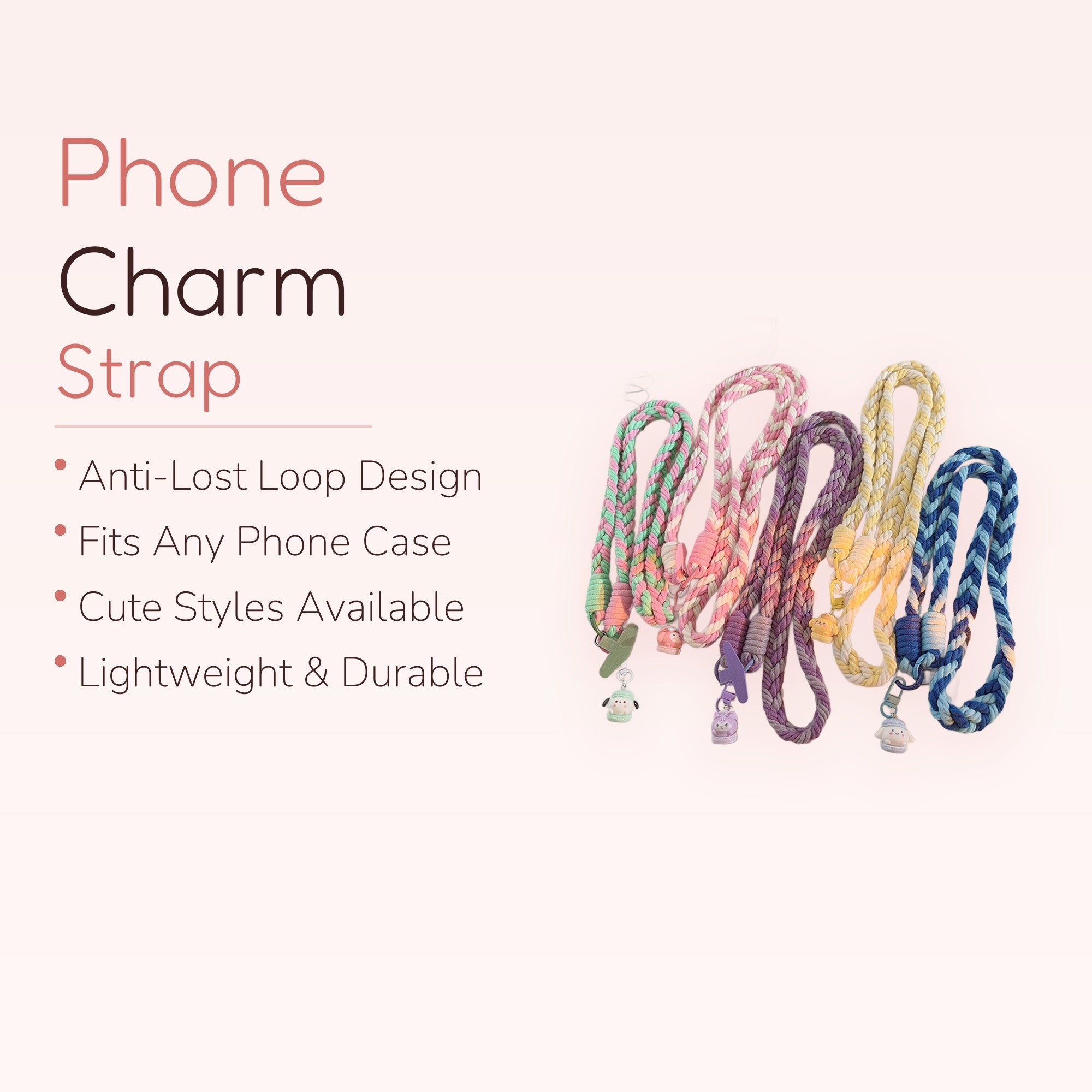Braided Rope Phone Charm Lanyard | Kawaii Animal Character Strap