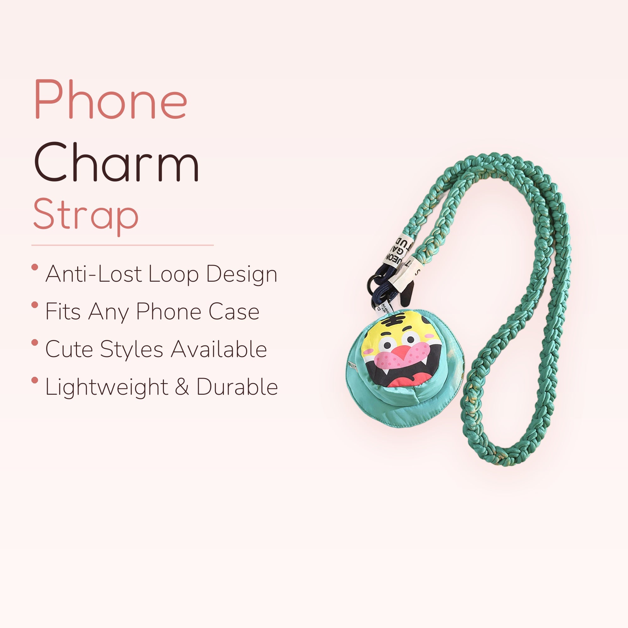 SIMPLYBUBBI — Teal Braided Phone Lanyard | Cute Tiger Bucket Hat Strap