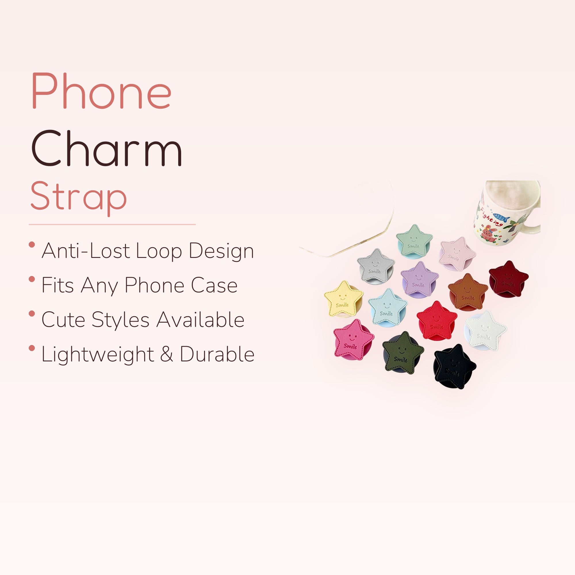 Cute Star Smile Phone Grip | Pastel Faux Leather Pop Socket Stand
