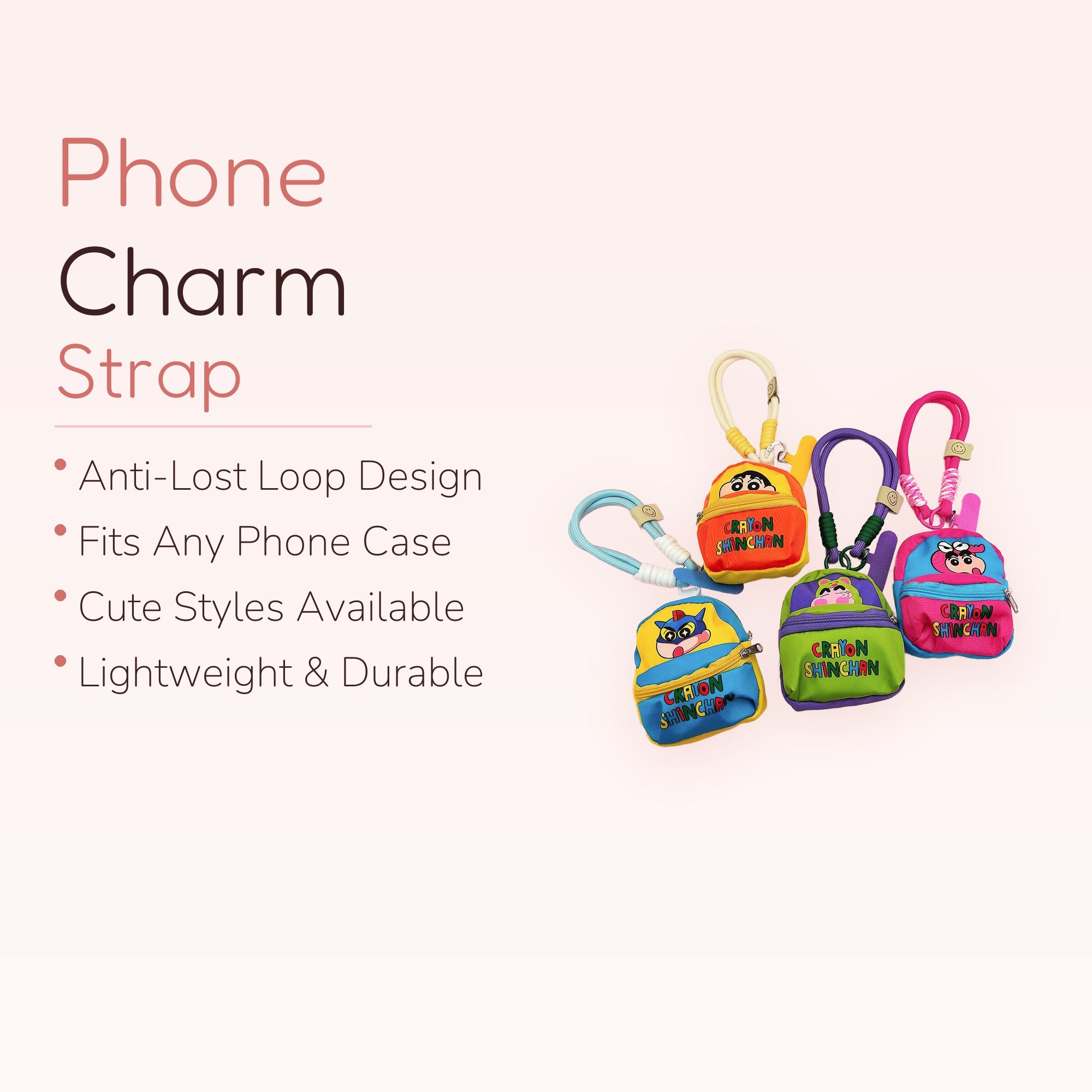 Crayon Shinchan Mini Backpack Phone Charm | Cute Cartoon Character Wrist Lanyard