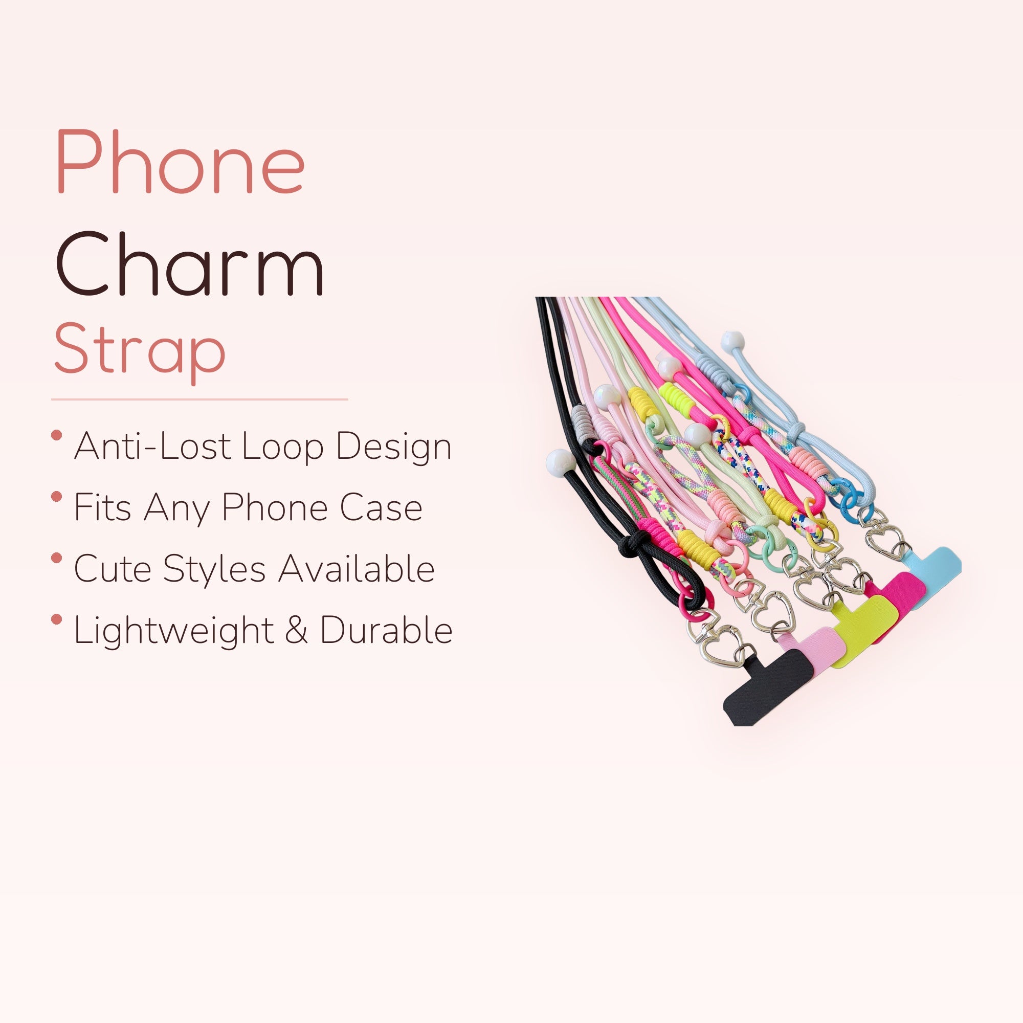 Colorful Braided Rope Phone Lanyard | Heart Clasp Adjustable Crossbody Phone Strap