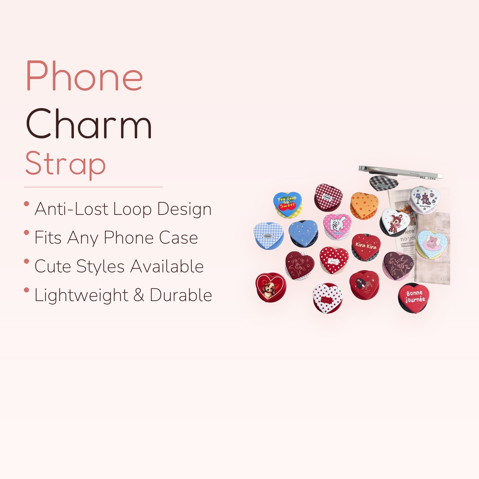 Kawaii Heart Phone Grips | Cute Pop Socket Stands with Various Designs