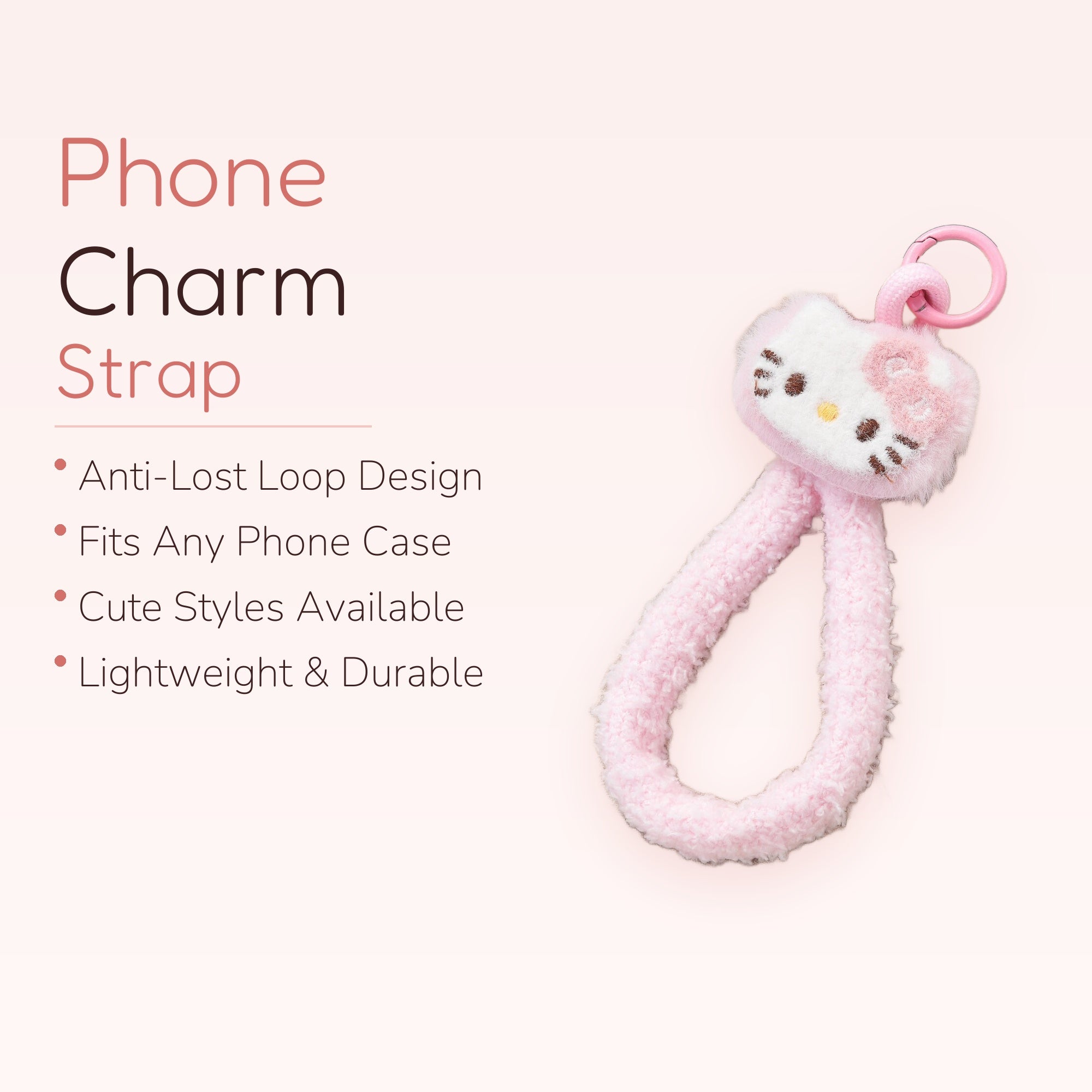 Fluffy Pink Hello Kitty Phone Charm Strap | Kawaii Plush Wrist Lanyard