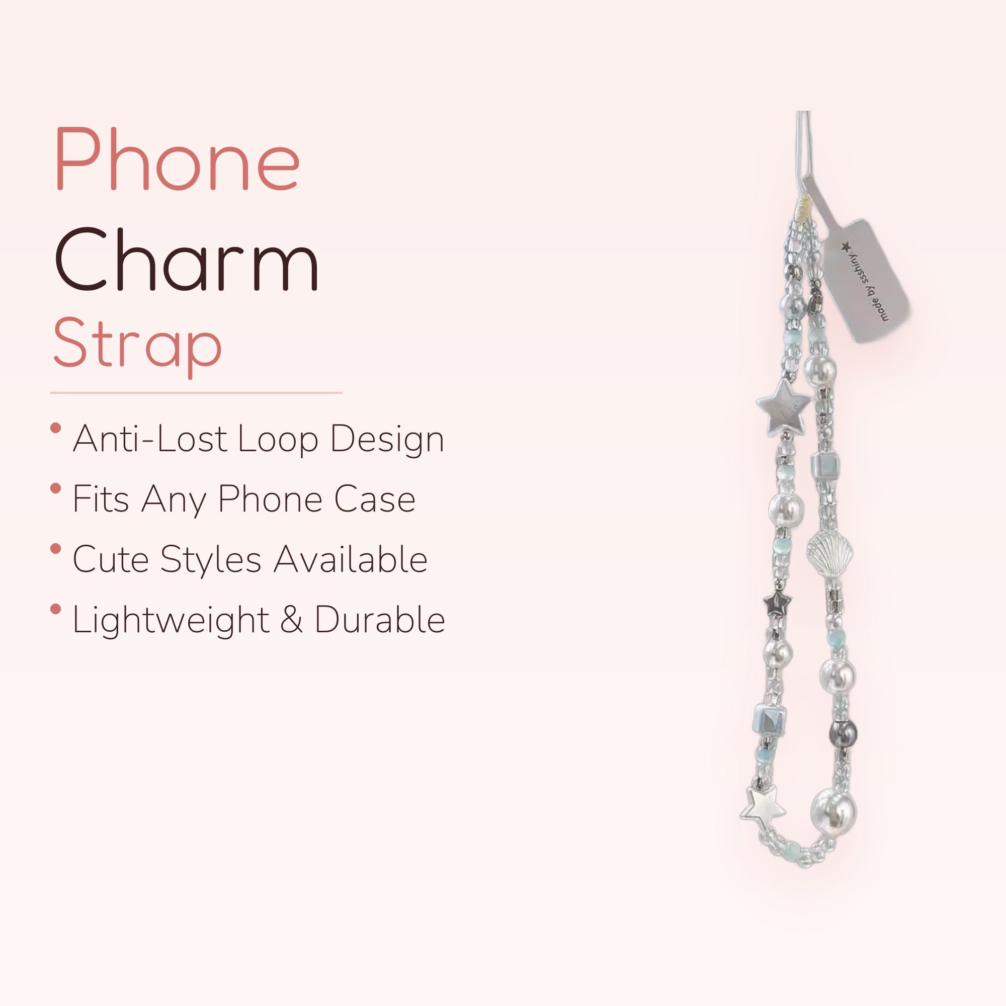 Aesthetic Star & Shell Phone Charm Strap | Pearl Beaded Wrist Lanyard