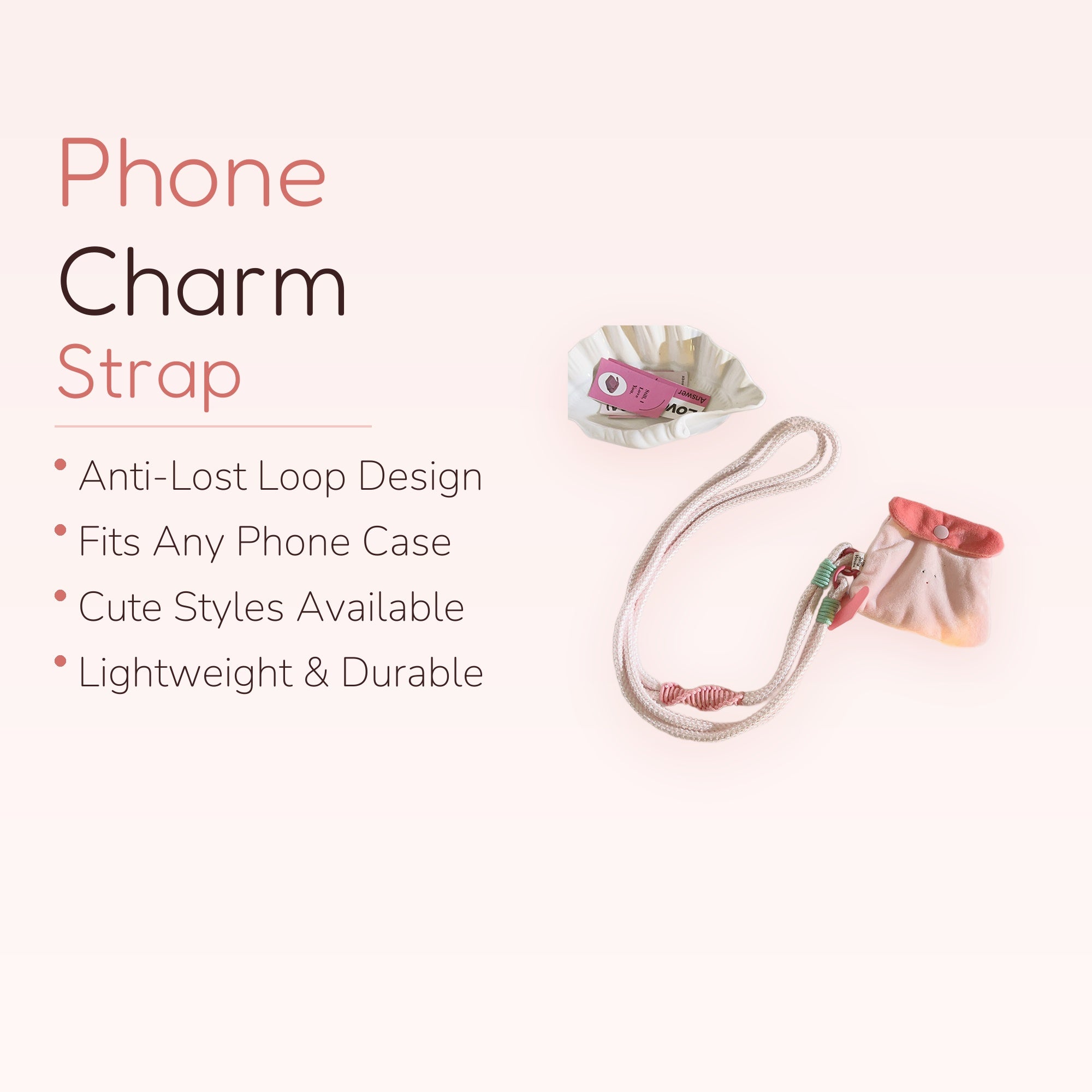 Kawaii Pink Rope Phone Lanyard with Plush Pouch | Aesthetic Crossbody Phone Strap