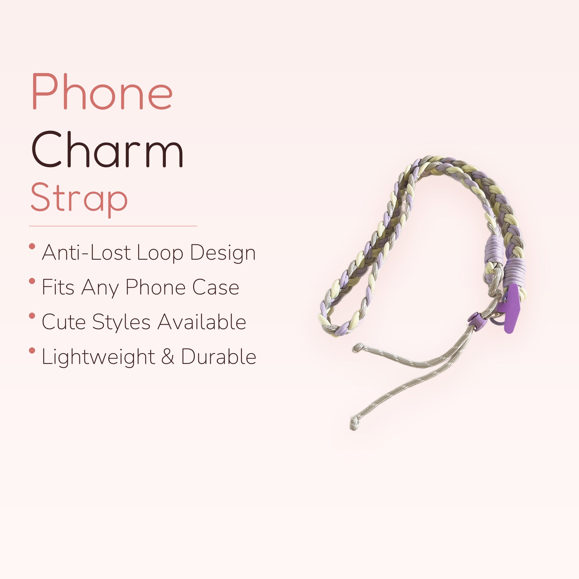 SIMPLYBUBBI — Braided Pastel Wrist Lanyard | Purple & Yellow Phone Strap