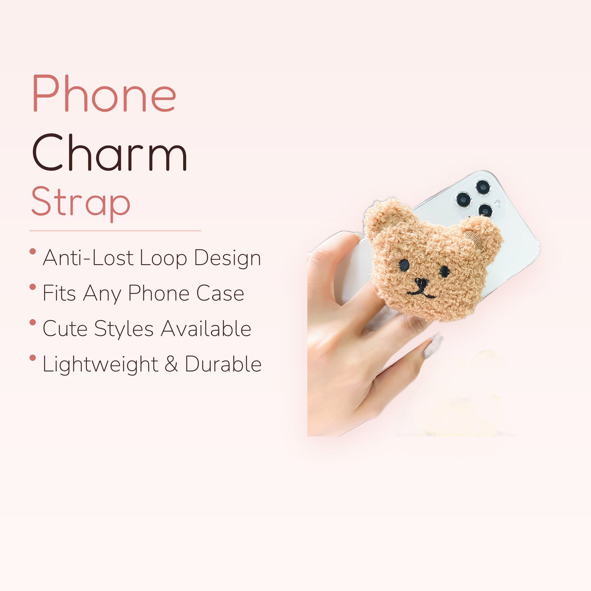 Cute Fluffy Teddy Bear Phone Grip | Kawaii Plush Pop Socket Stand