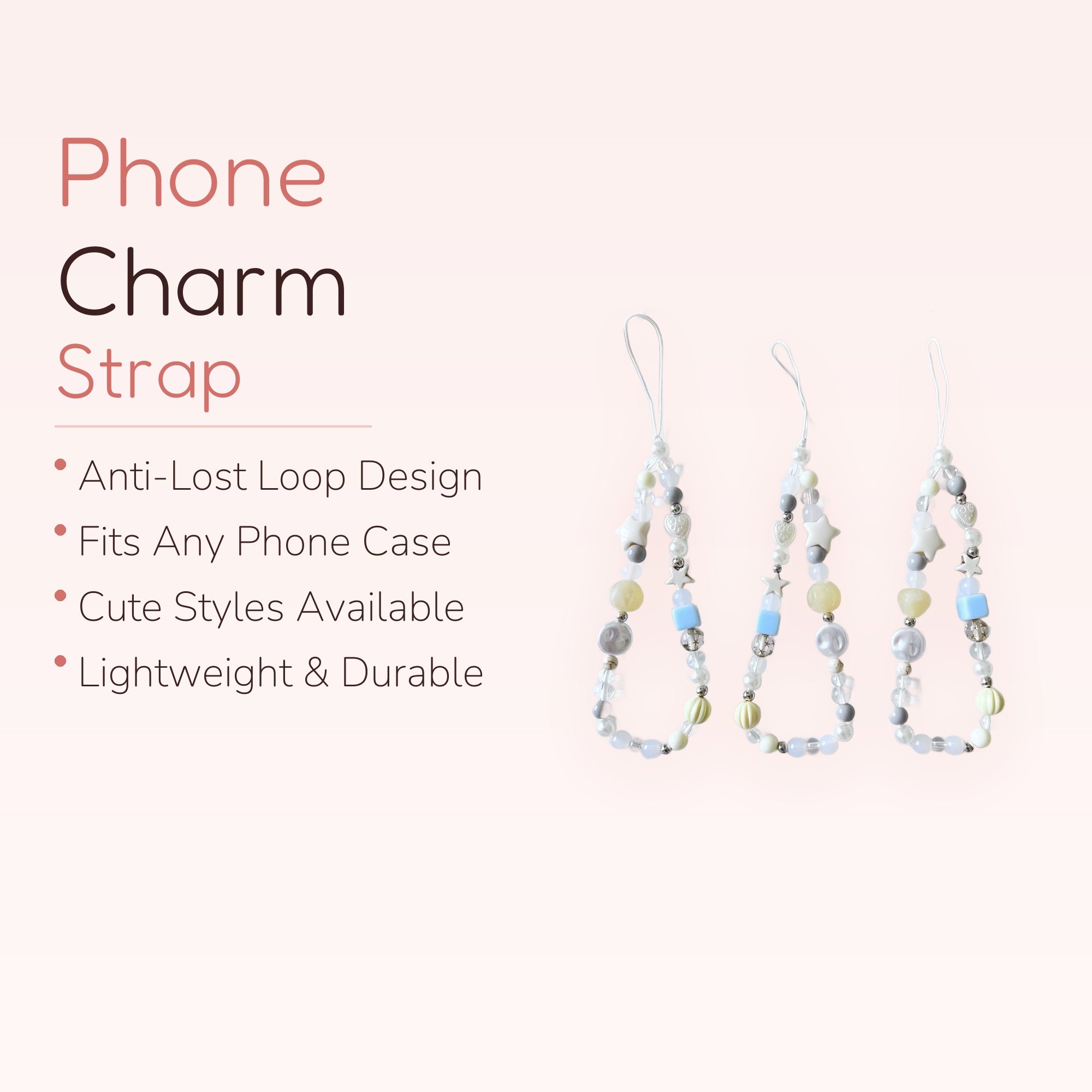 Pastel Beaded Phone Charm Strap | Kawaii Pearl & Star Wrist Lanyard