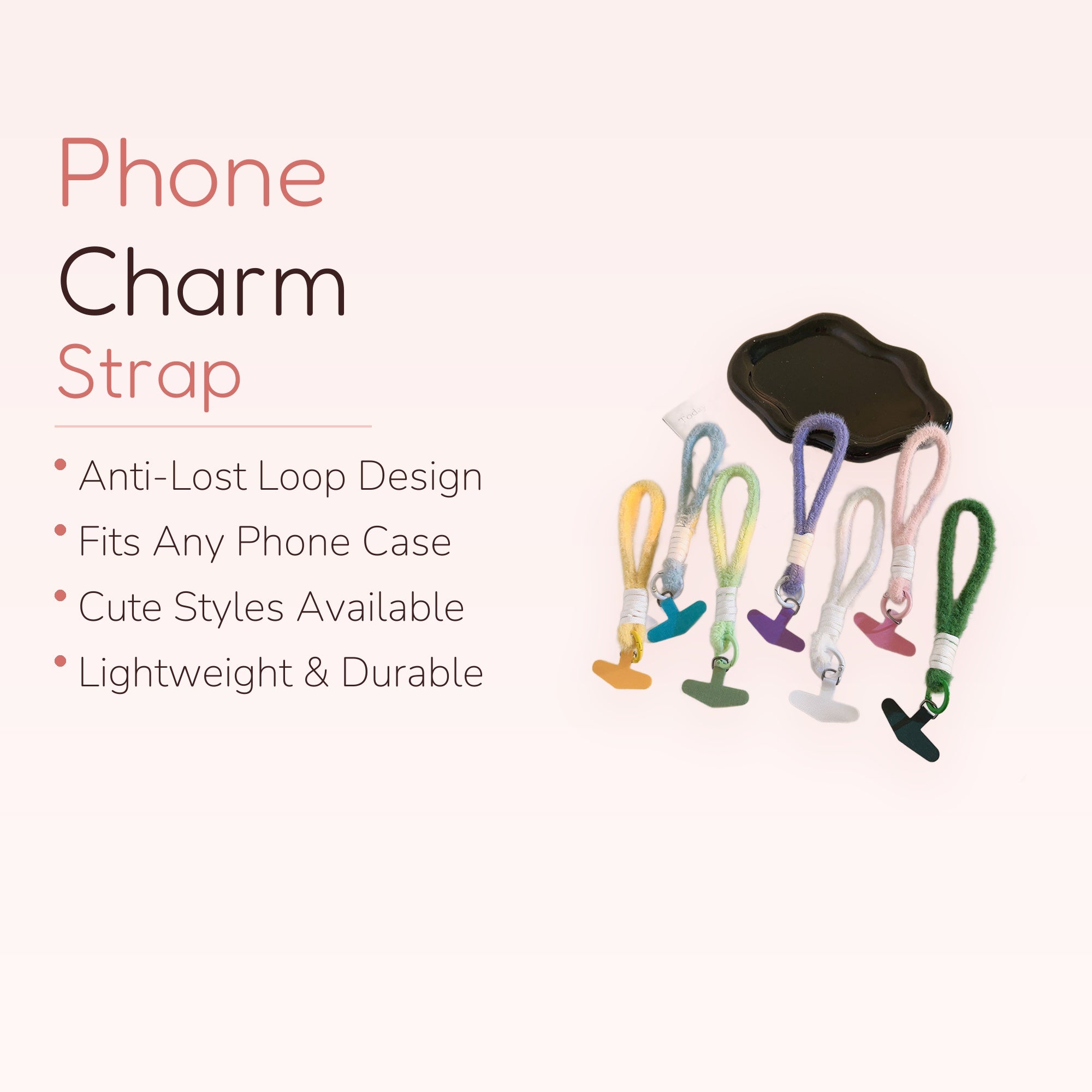 Fluffy Pastel Wrist Phone Charm Strap | Aesthetic Soft Plush Lanyard