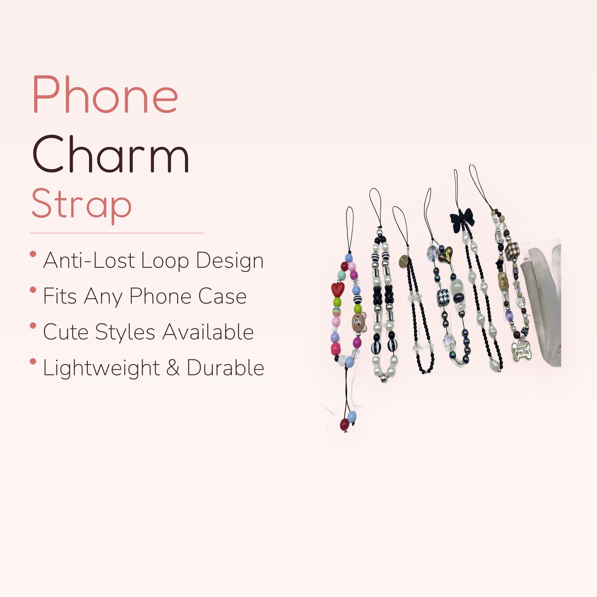Aesthetic Beaded Phone Charm Strap Collection | Kawaii Pearl & Bear Wrist Lanyards