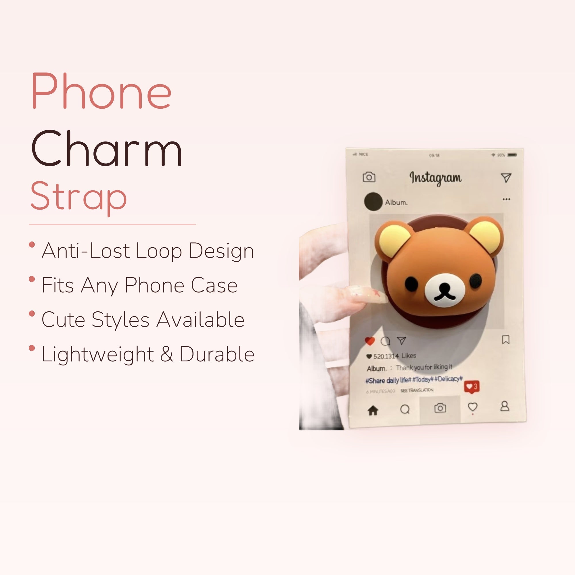 Cute Brown Bear Head Phone Grip | Kawaii Rilakkuma-style Pop Socket Stand