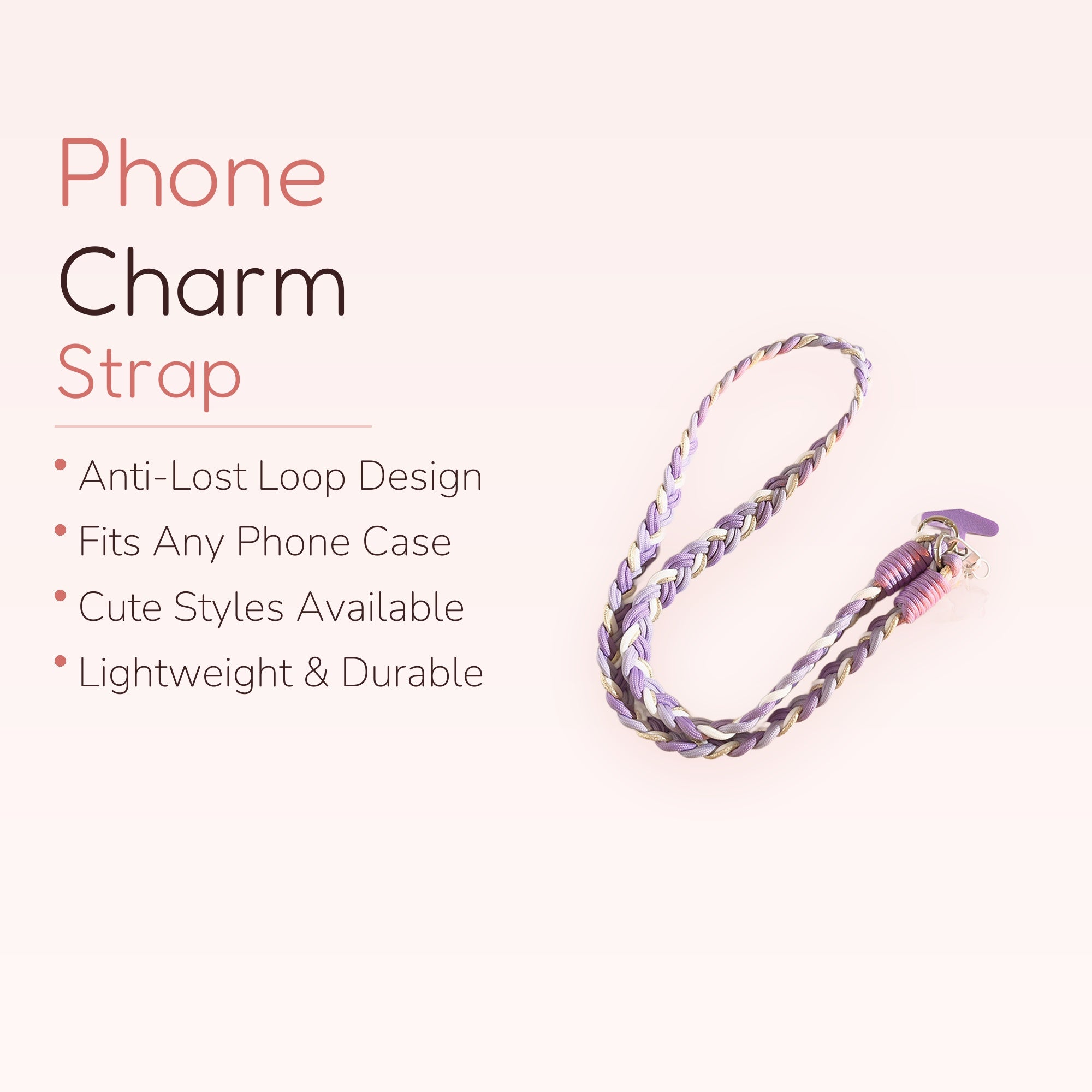 Braided Purple & White Phone Lanyard | Aesthetic Crossbody Phone Strap
