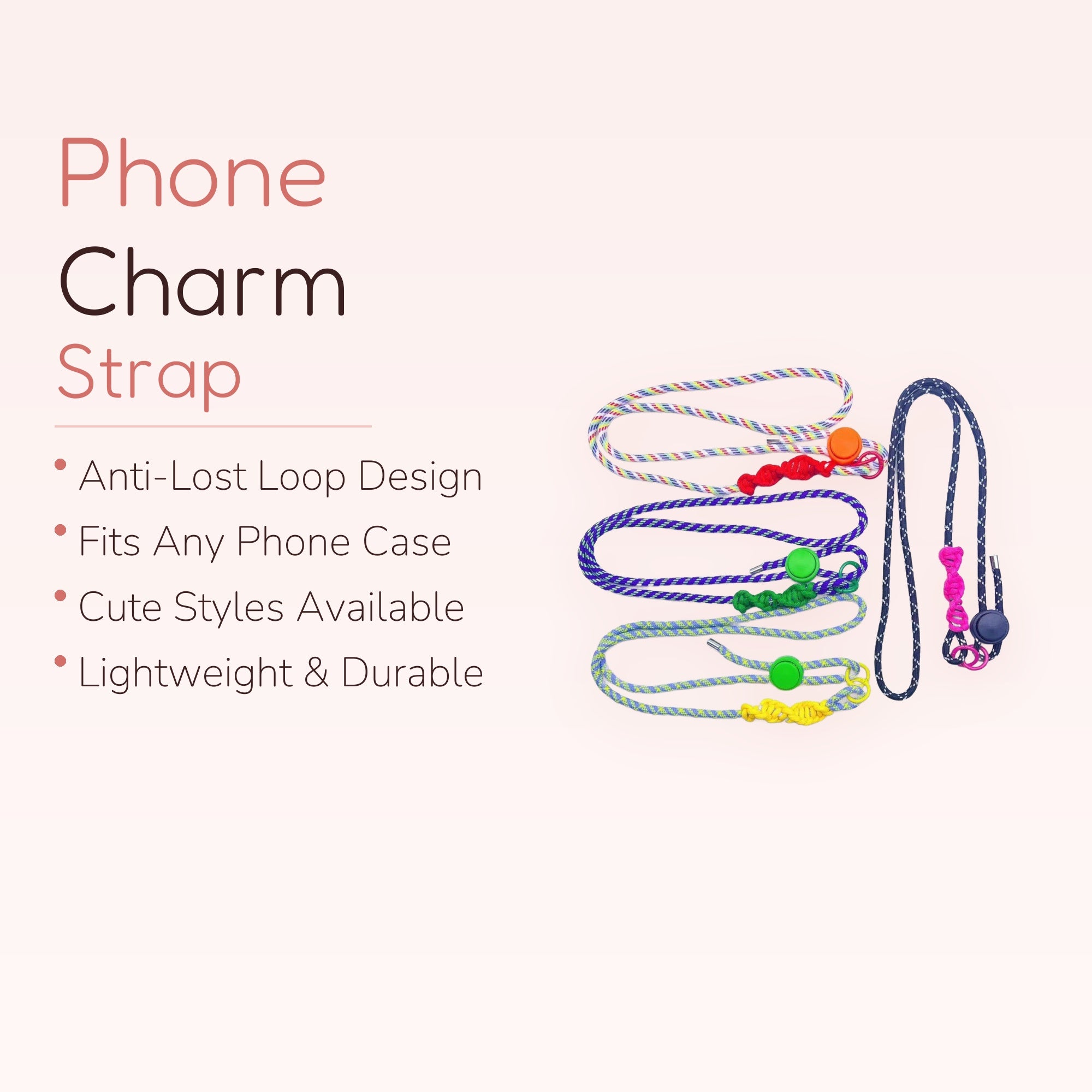 SIMPLYBUBBI — Multi-Color Braided Cord Phone Lanyard | Spiral Toggle Button Strap