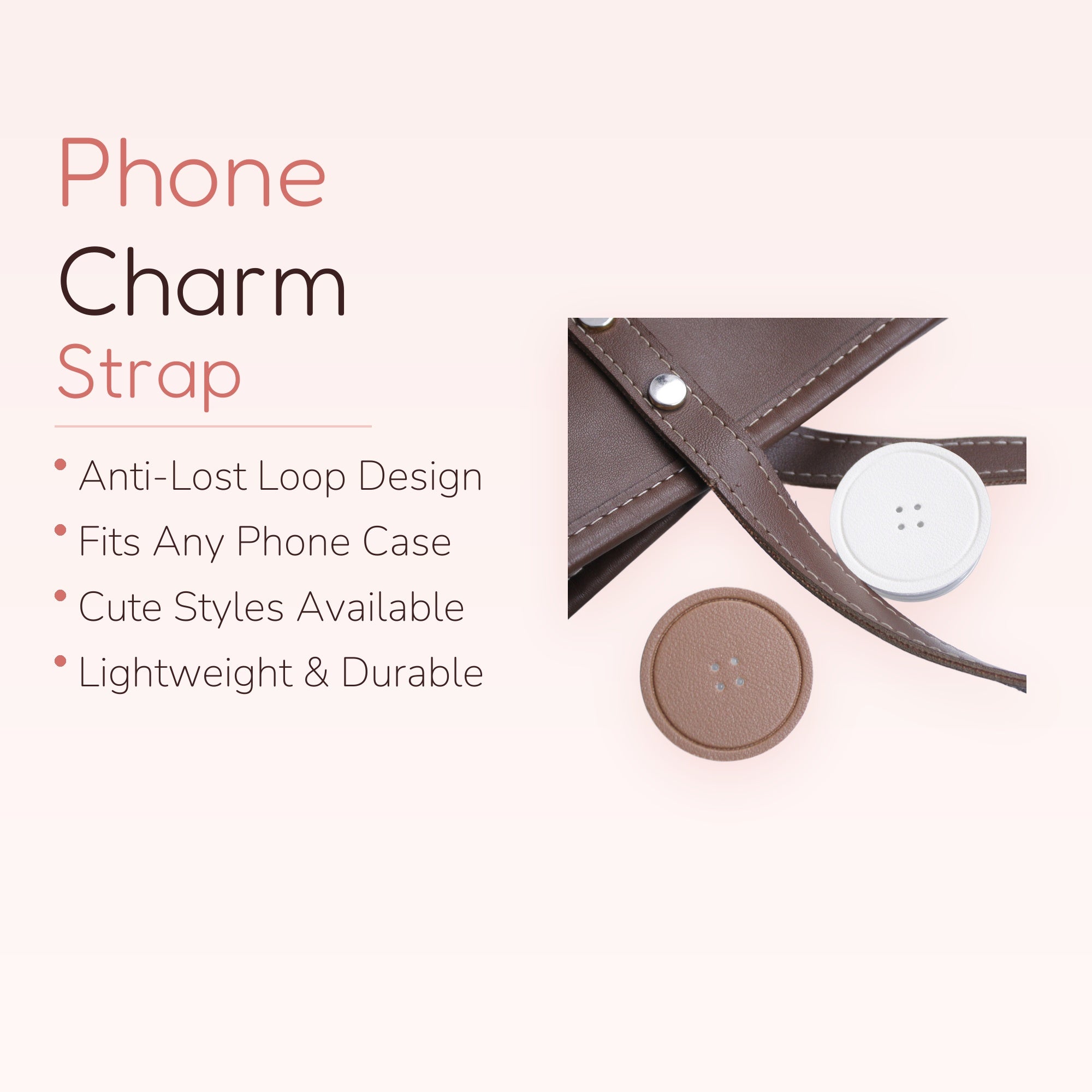 Brown & White Faux Leather Button Phone Grip | Aesthetic Pop Socket Stand