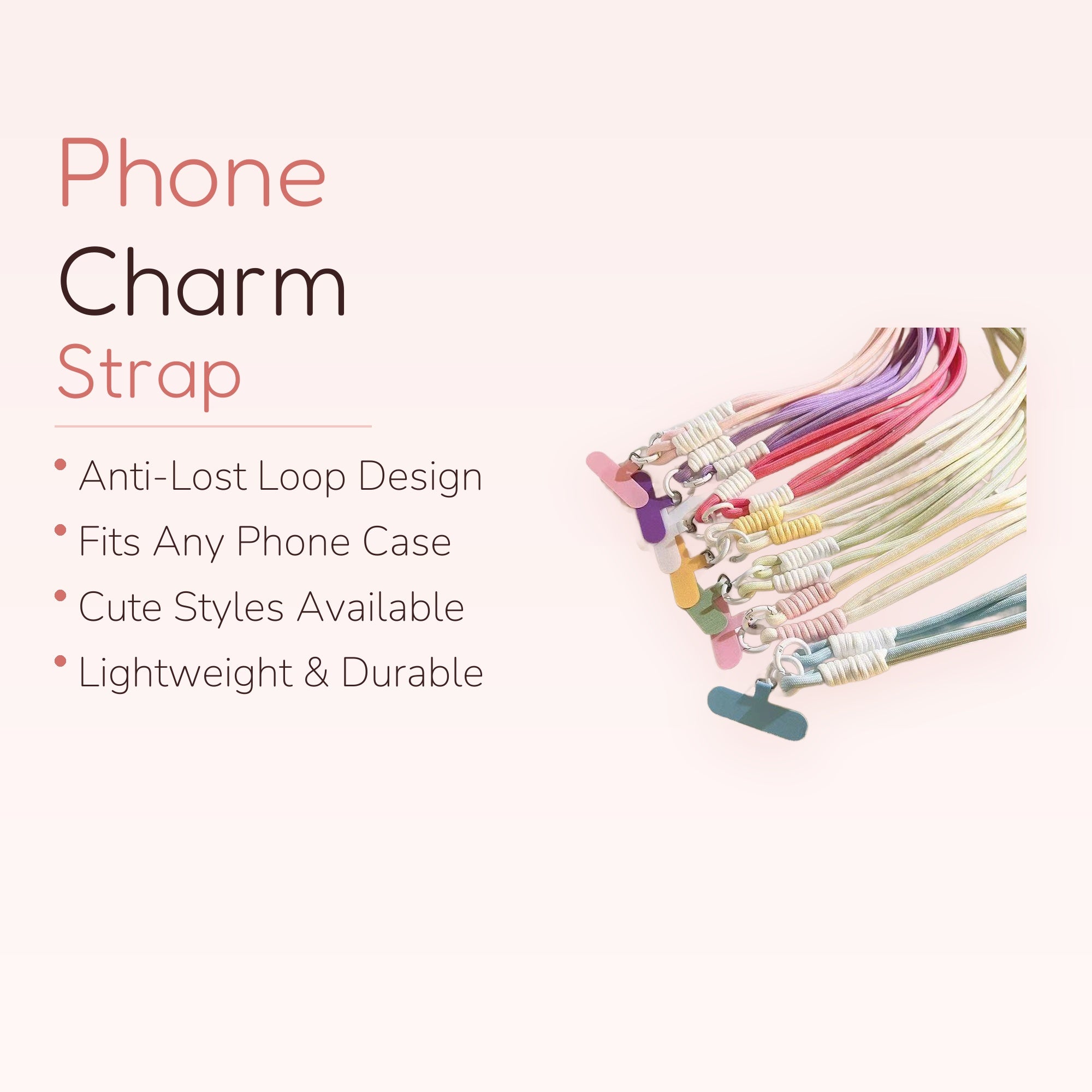 Pastel Rainbow Braided Phone Lanyard | Cute Universal Phone Strap with Patch
