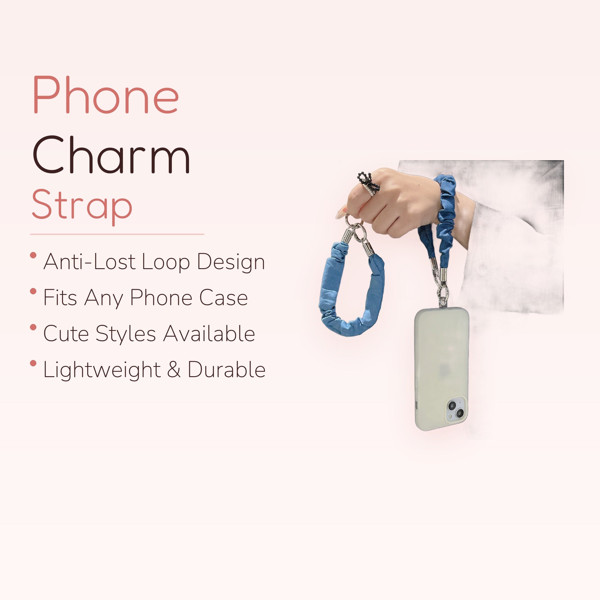 Blue Scrunchie Phone Charm Wristlet | Aesthetic Denim-Look Phone Strap