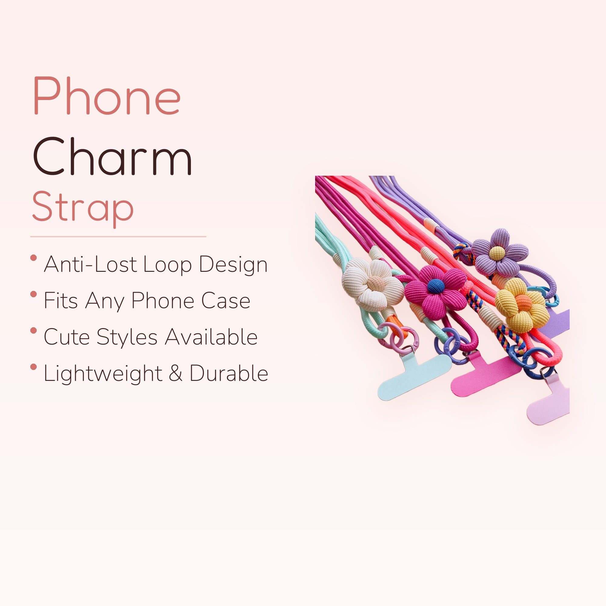 Kawaii Floral Phone Lanyard | Pastel Flower Crossbody Strap with Phone Tab