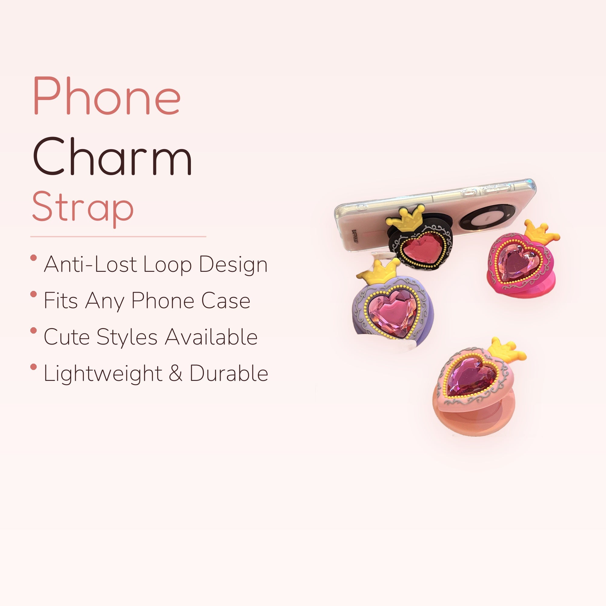 Kawaii Crowned Heart Gem Phone Grip | Aesthetic Pop Socket Stand for Phones