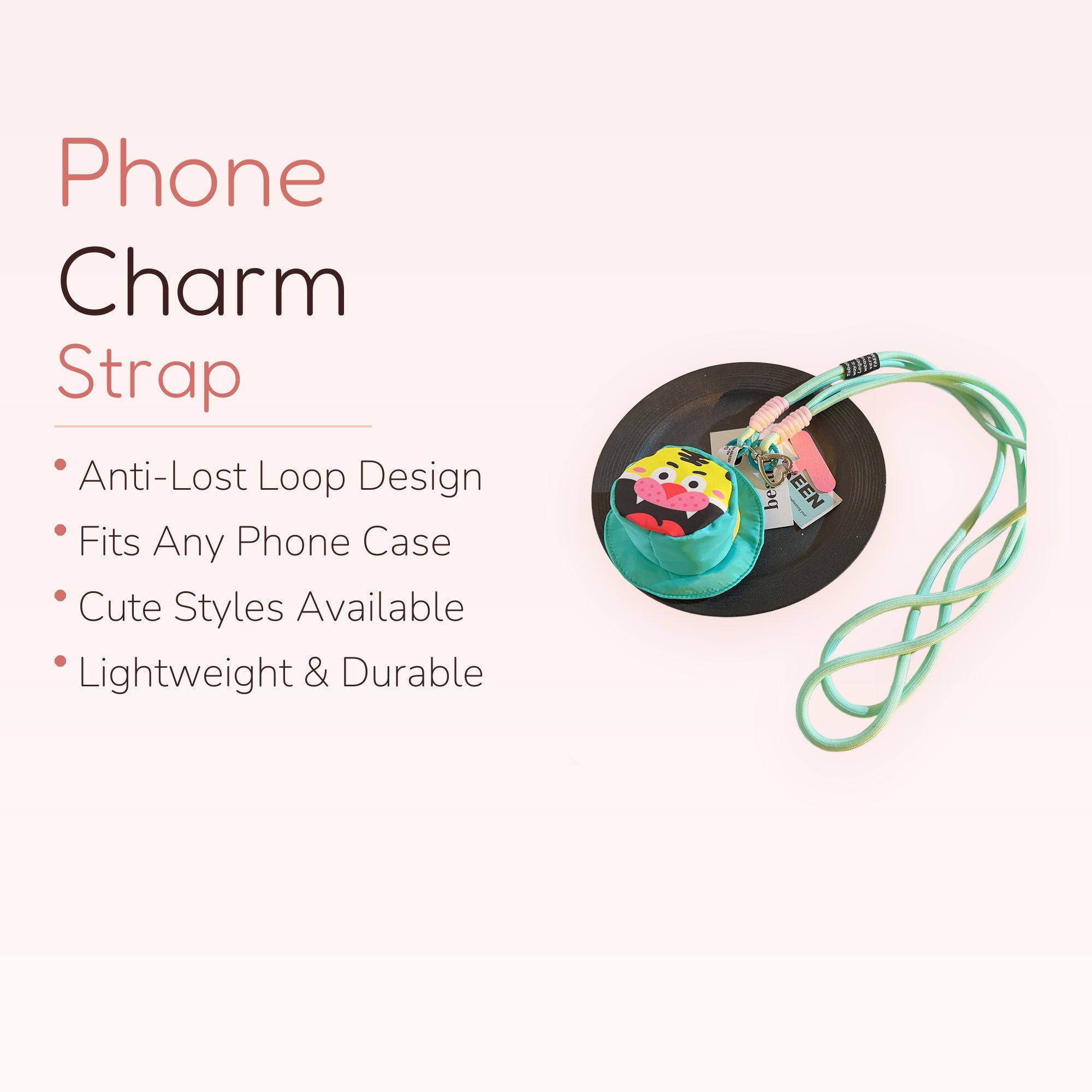Cute Tiger Pouch Phone Lanyard | Pastel Green & Yellow Crossbody Phone Strap