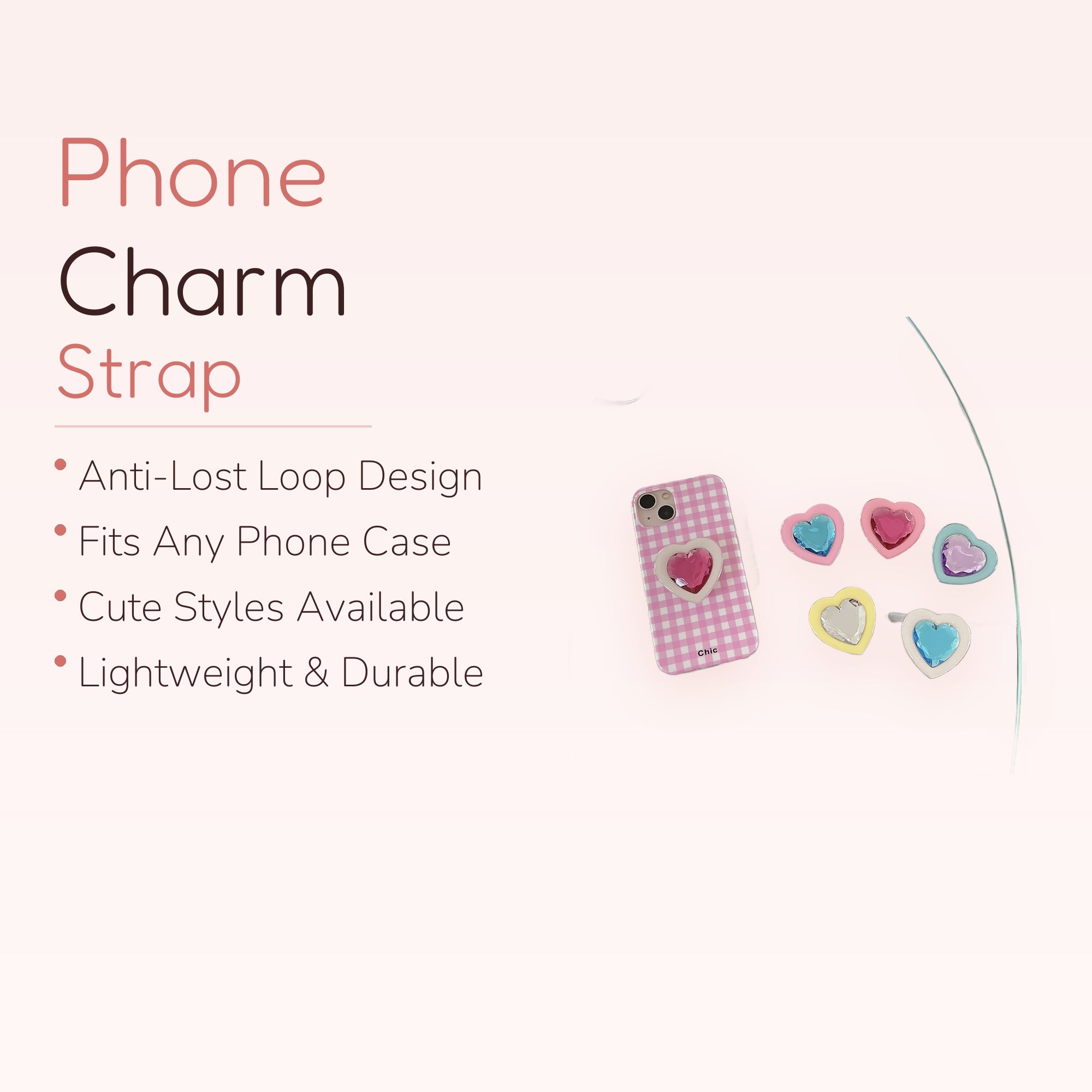 Pink Gingham Heart Phone Grip | Cute Y2K Pop Socket Stand