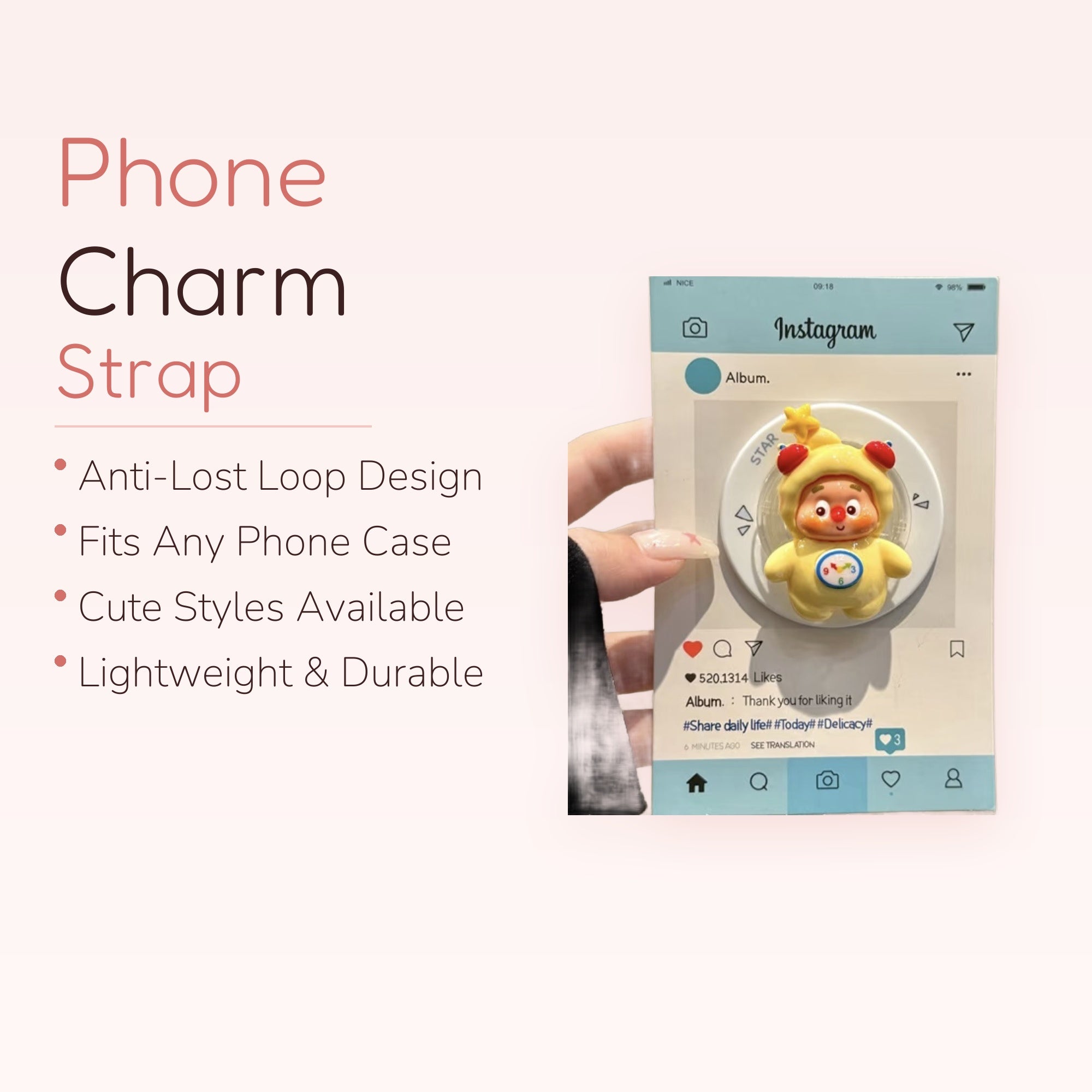 Cute Yellow Cartoon Character Phone Grip | Kawaii Pop Socket Stand with Clock Detail
