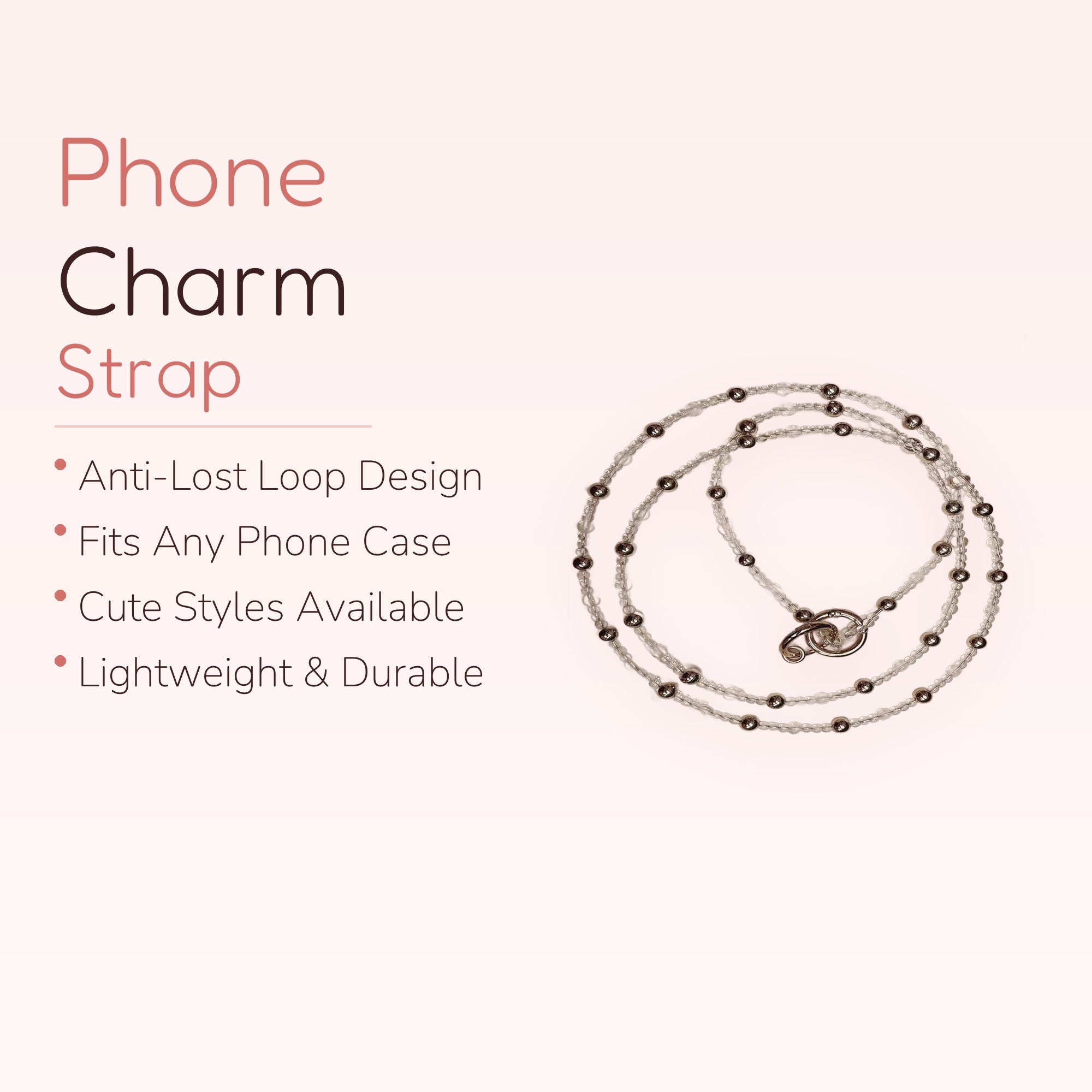 Clear Beaded & Silver Ball Phone Charm Lanyard | Aesthetic Long Phone Strap