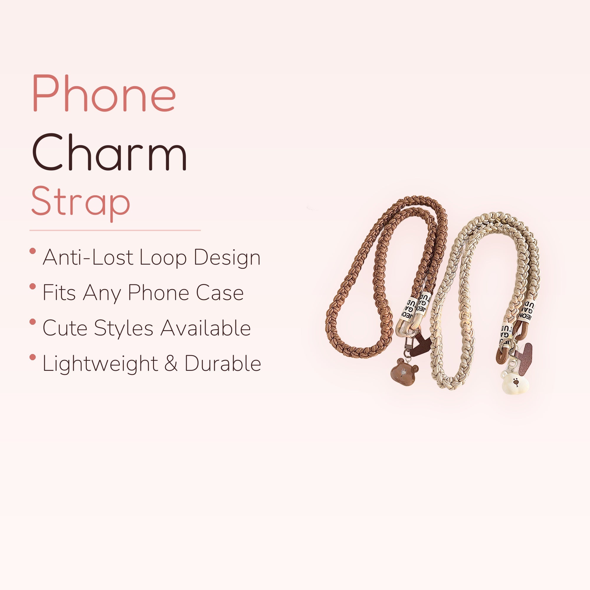 Braided Bear Phone Lanyard | Cute Kawaii Wrist Strap for Phone
