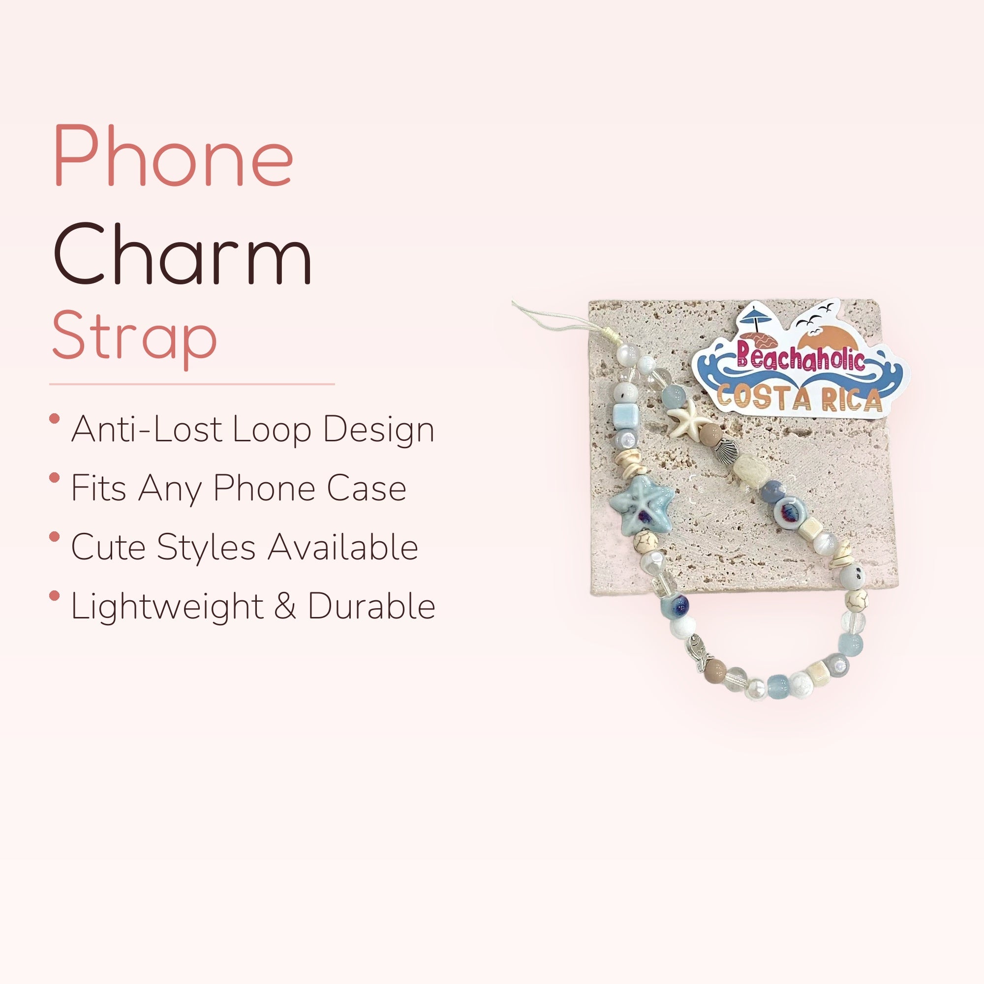Aesthetic Beachy Starfish Phone Charm | Pastel Beaded Wrist Lanyard