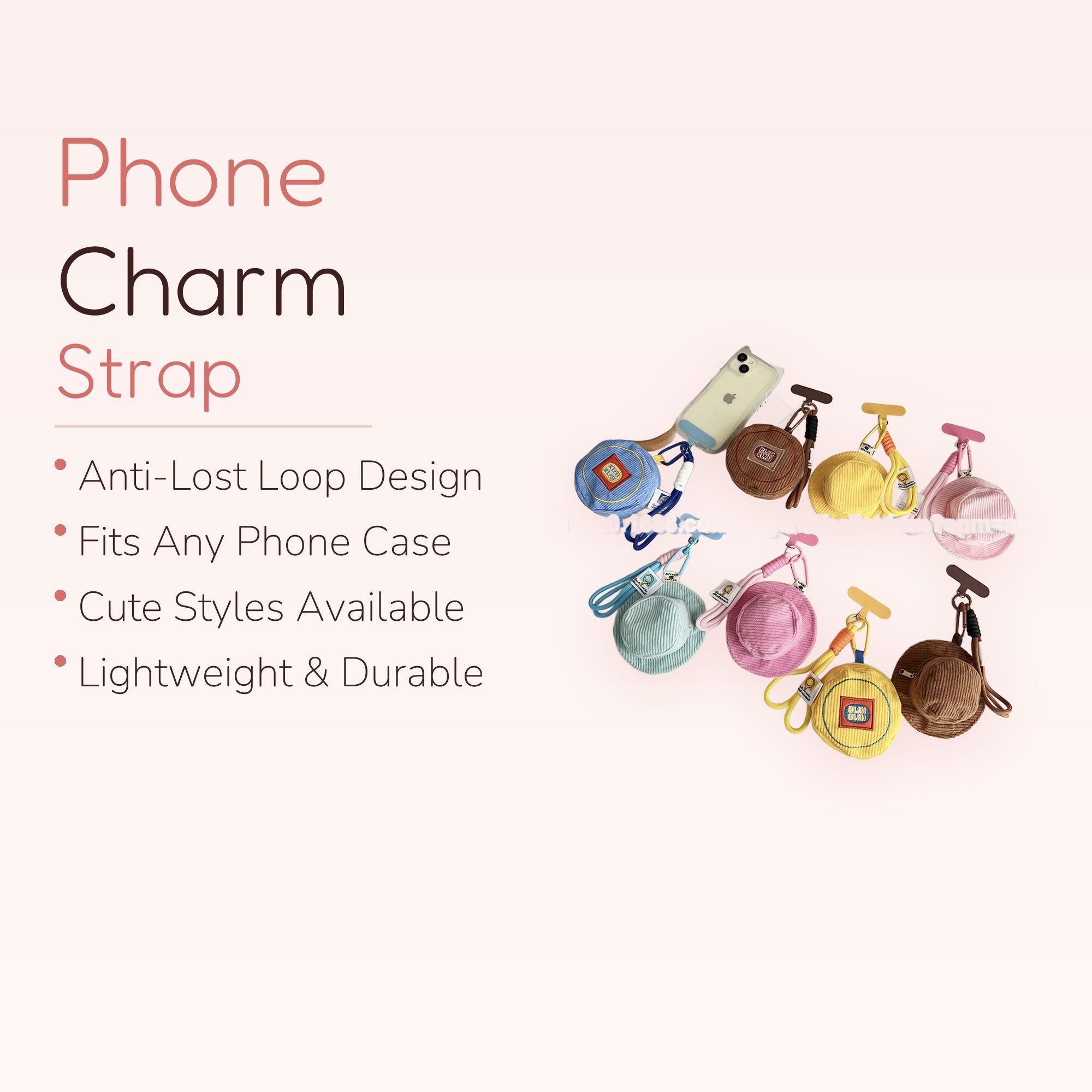 Corduroy Bucket Hat Phone Charm | Cute Mini Bag Wrist Strap