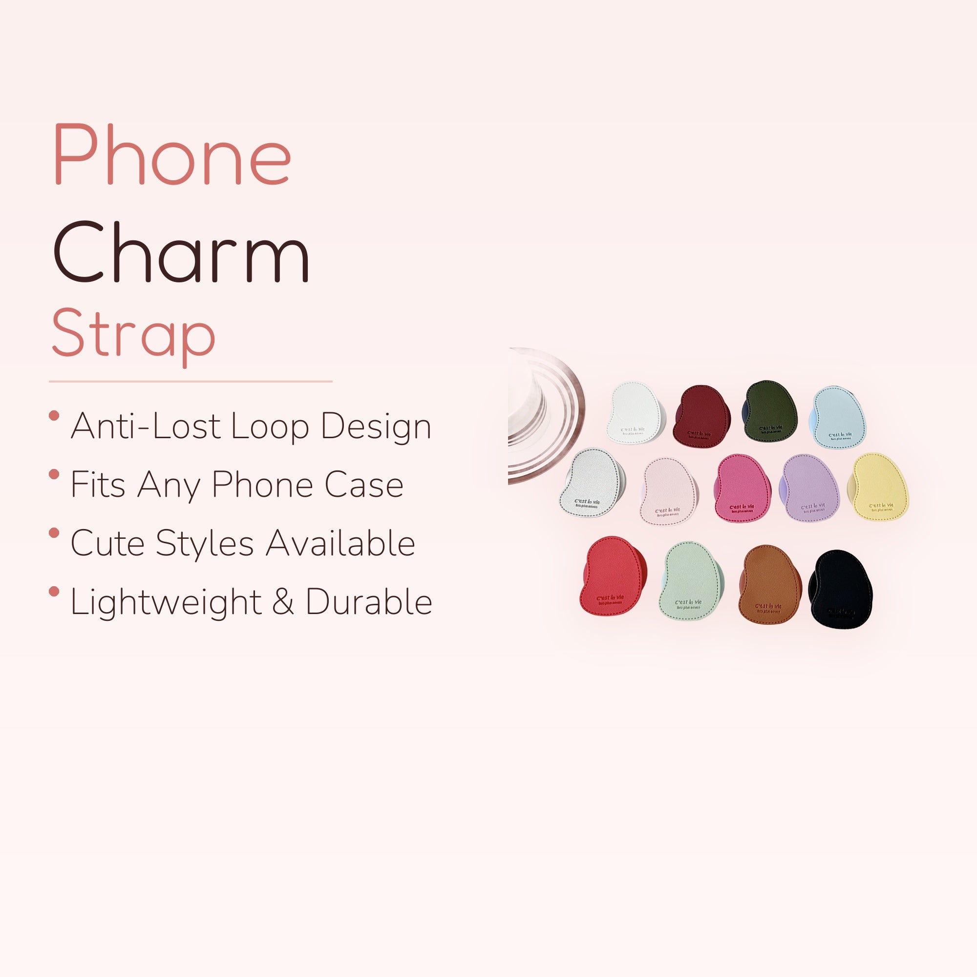 Aesthetic Pebble Leather Phone Grip | Minimalist "C'est la Vie" Pop Socket Stand in Multiple Colors