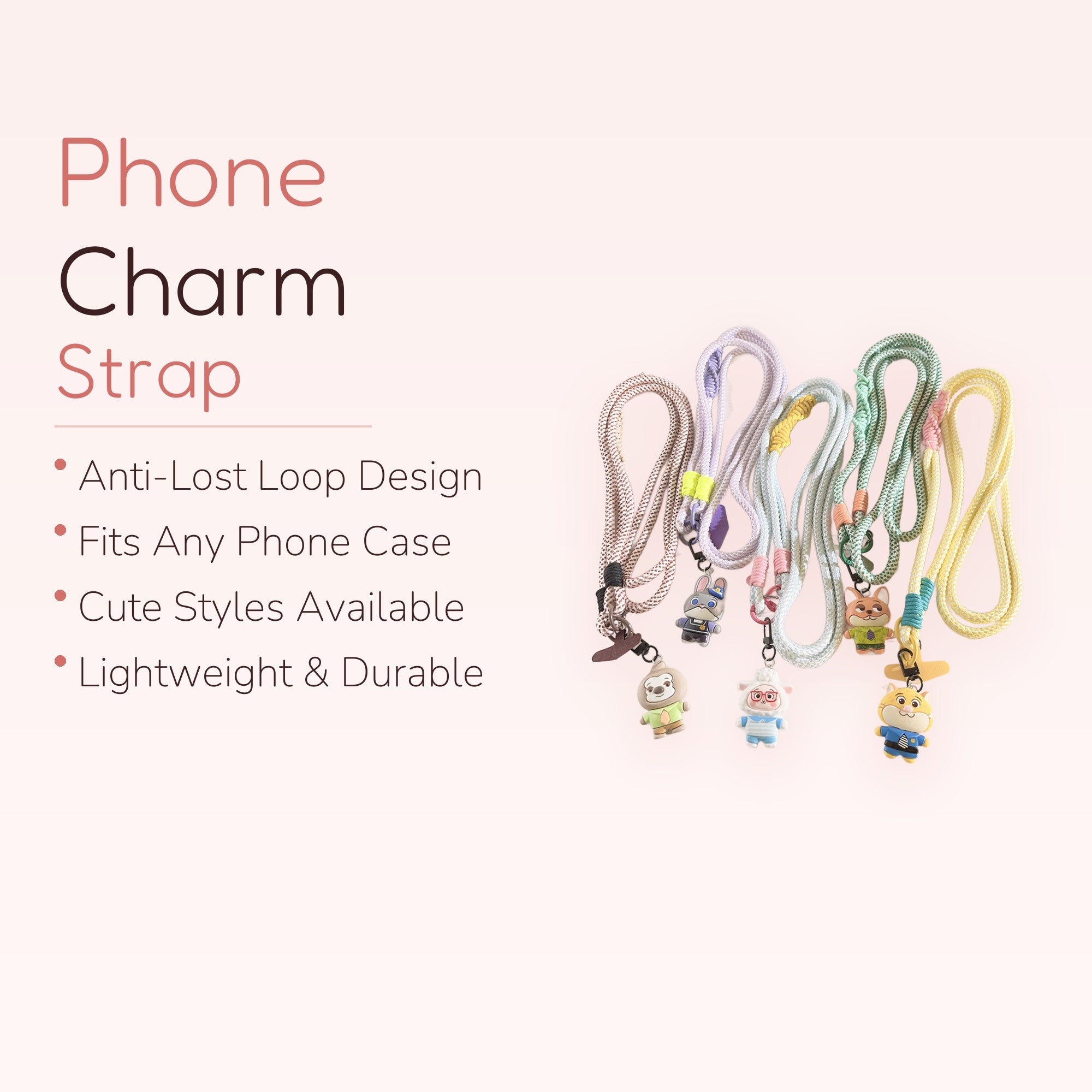 Kawaii Animal Character Phone Lanyard | Pastel Braided Rope Neck Strap