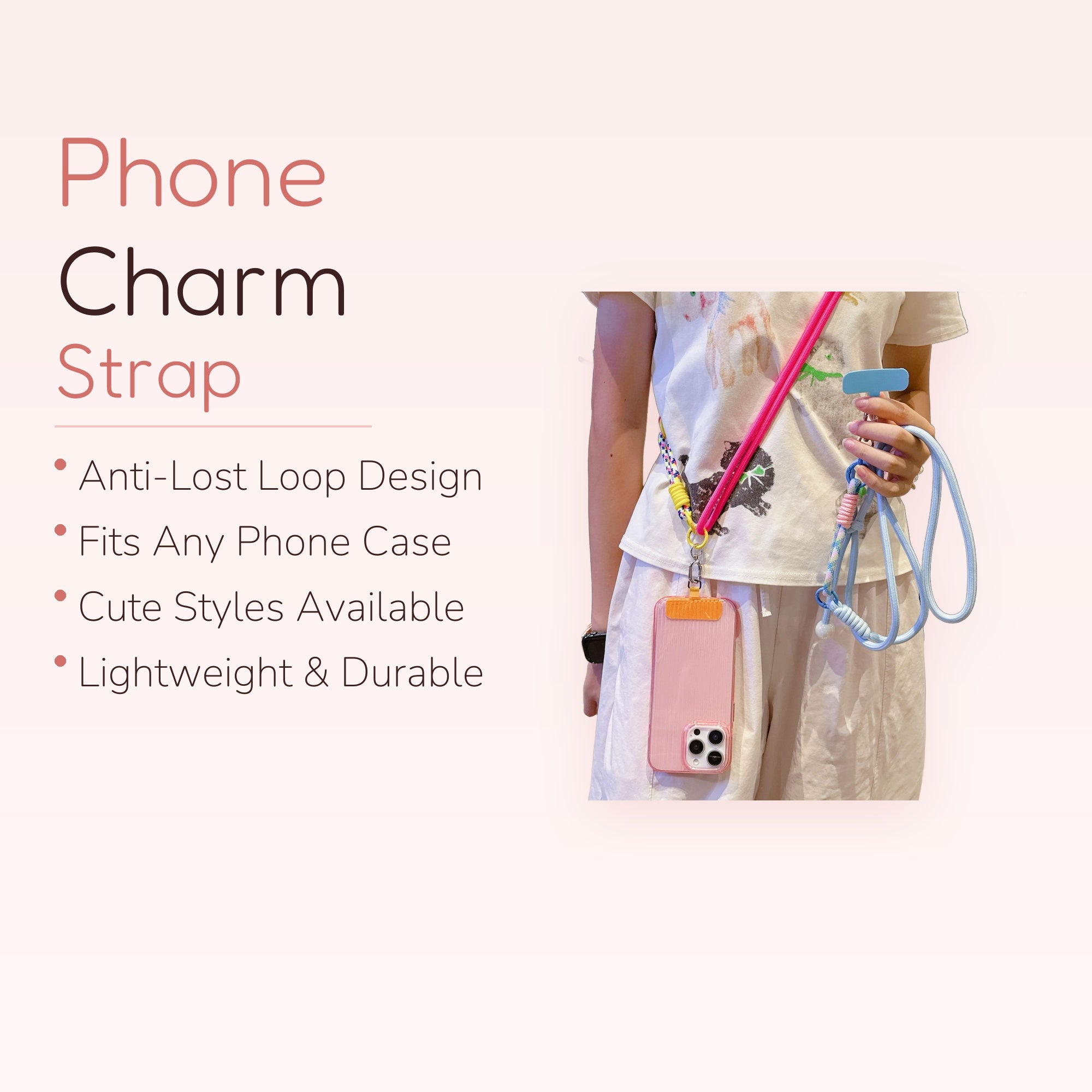 Pink & Blue Crossbody Phone Lanyard with Phone Case | Aesthetic Adjustable Strap