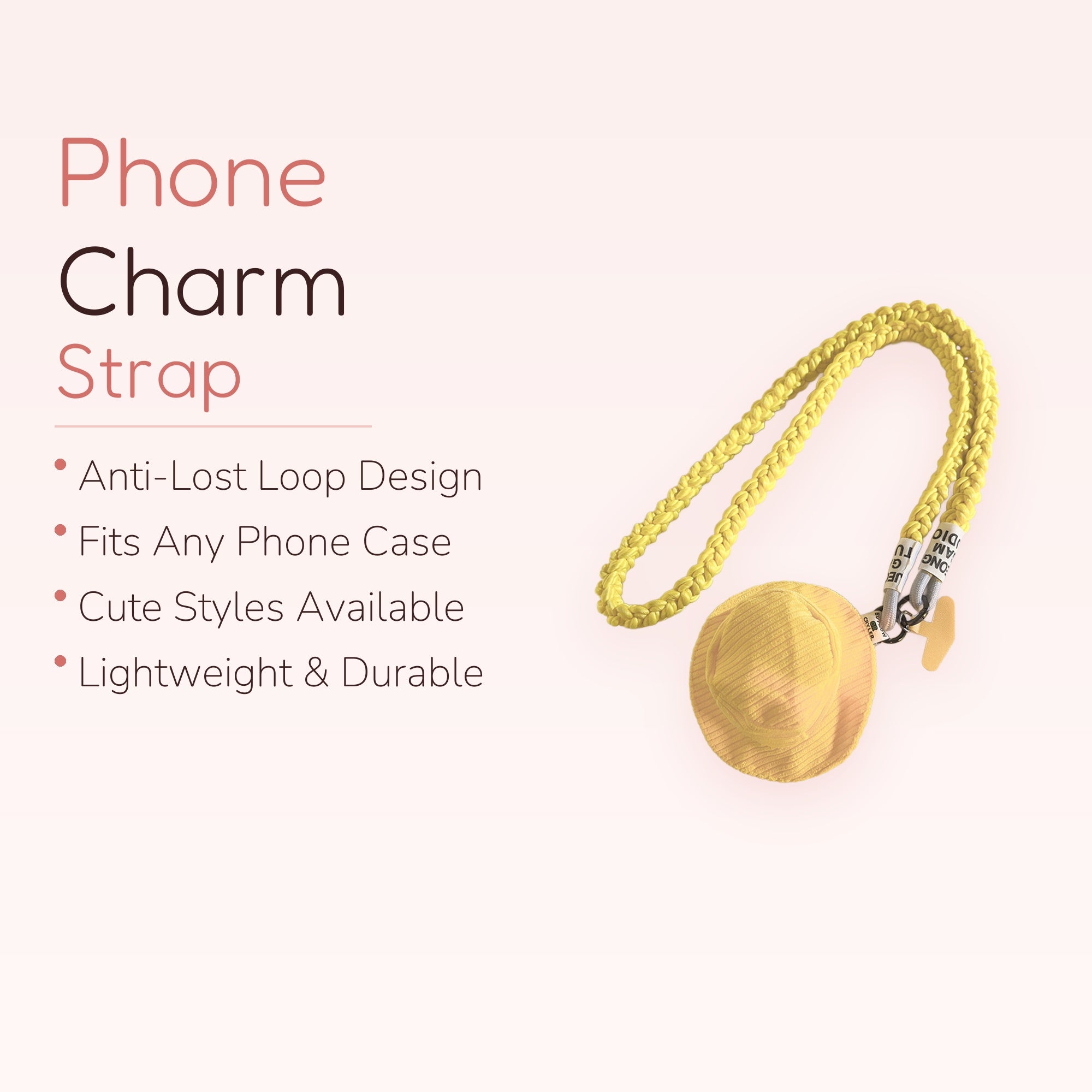 Braided Yellow Lanyard Phone Charm | Cute Mini Bucket Hat Keychain
