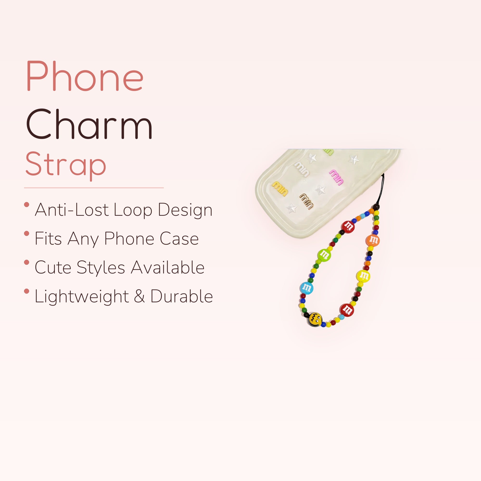 Colorful M&M's Beaded Phone Charm Strap | Cute Candy Inspired Wrist Lanyard