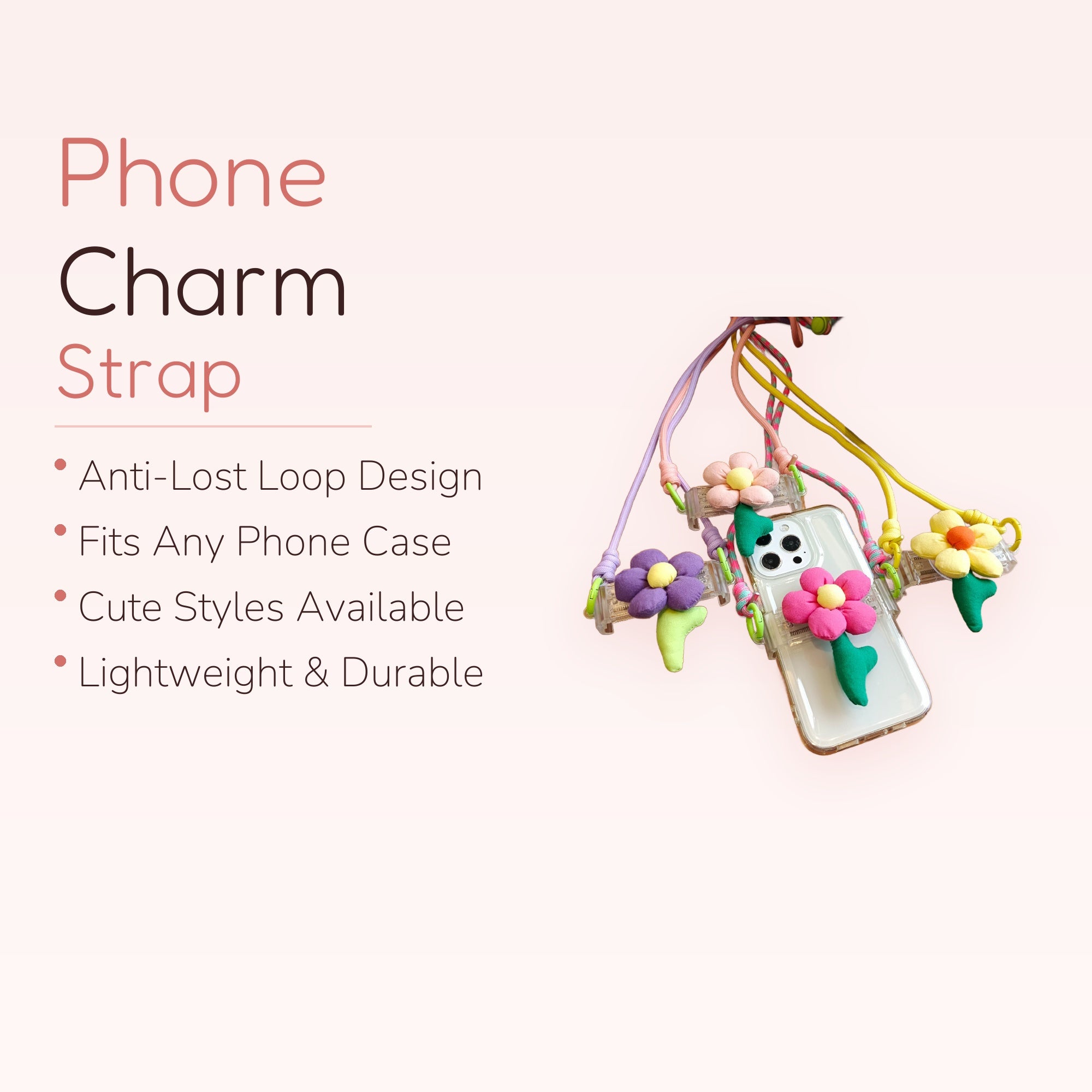 Kawaii Plush Flower Phone Lanyard | Cute Pastel Crossbody Strap for iPhone