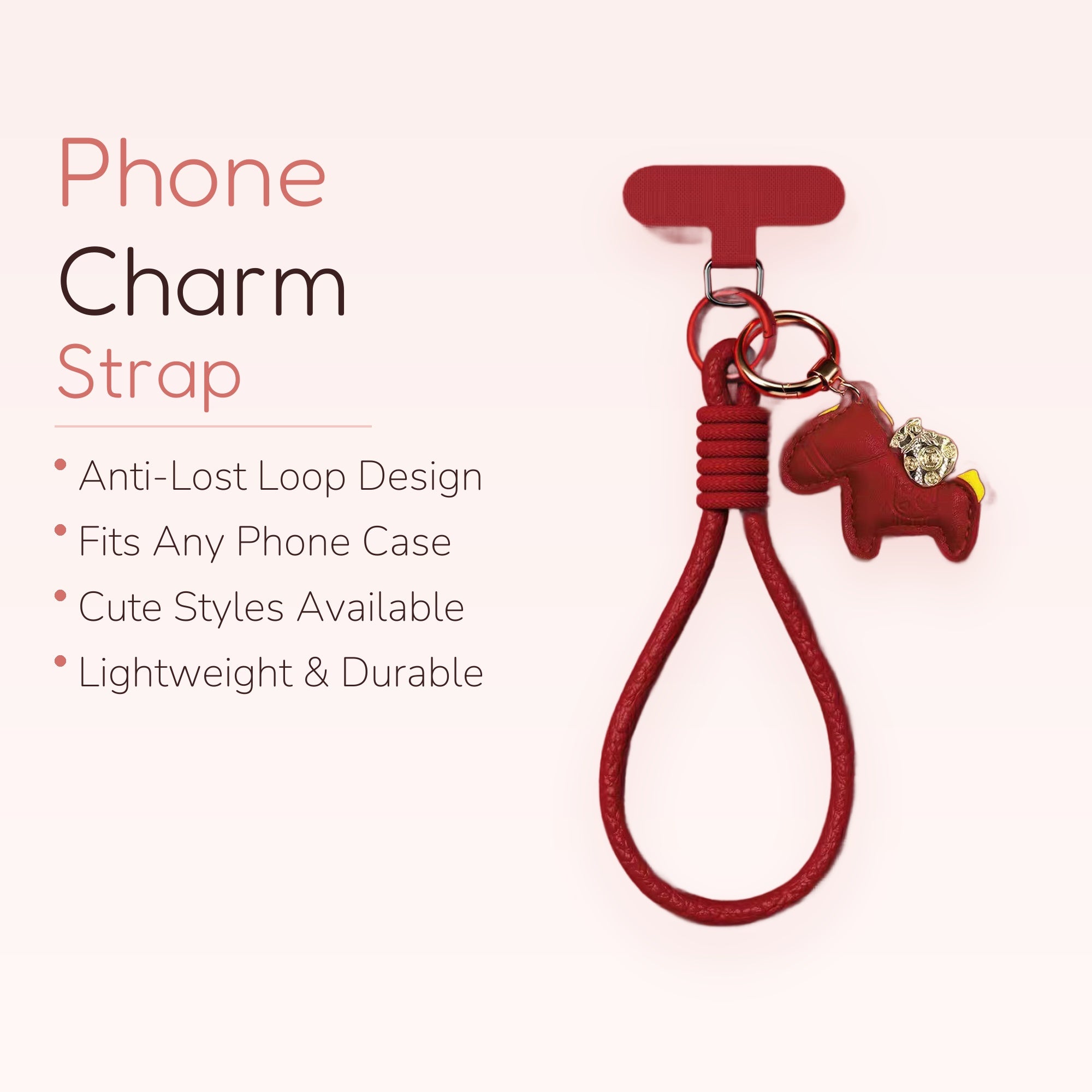 Red Leather Horse Phone Charm | Lucky Money Bag Wrist Strap Lanyard