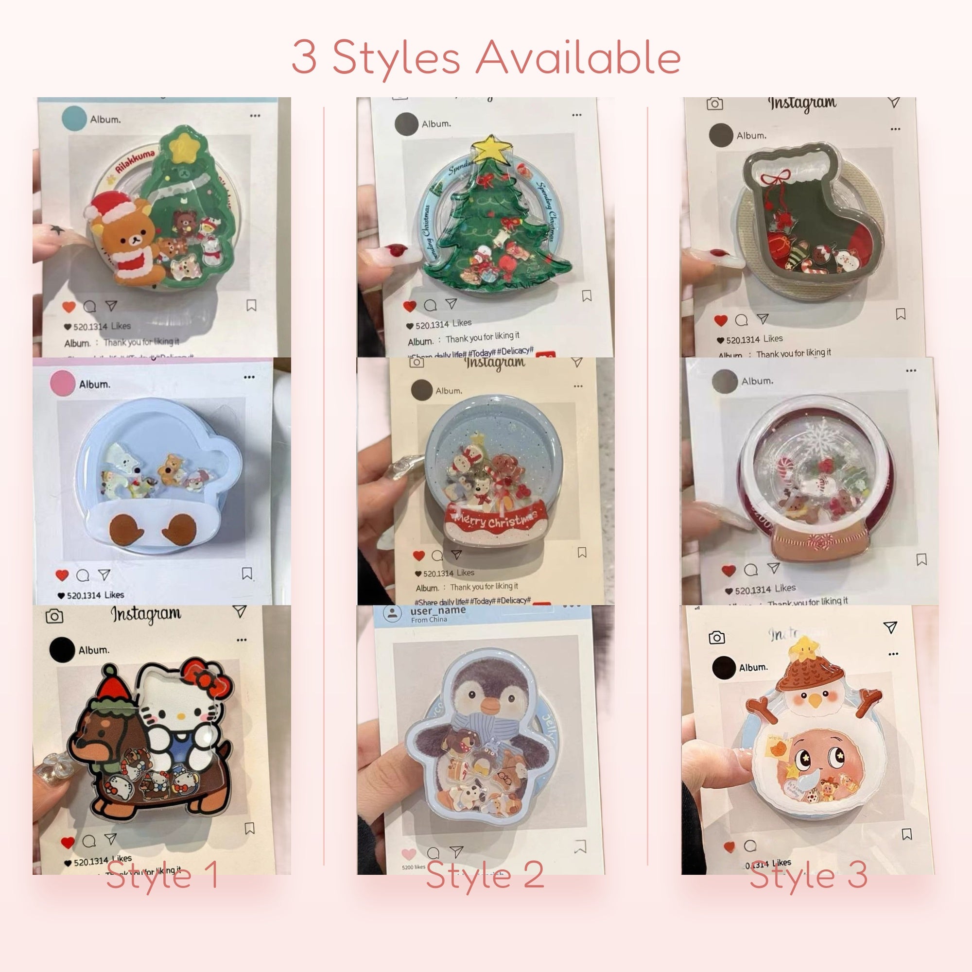 Kawaii Christmas Holiday Phone Grip Collection | Cute Winter Snow Globe Pop Socket Stand