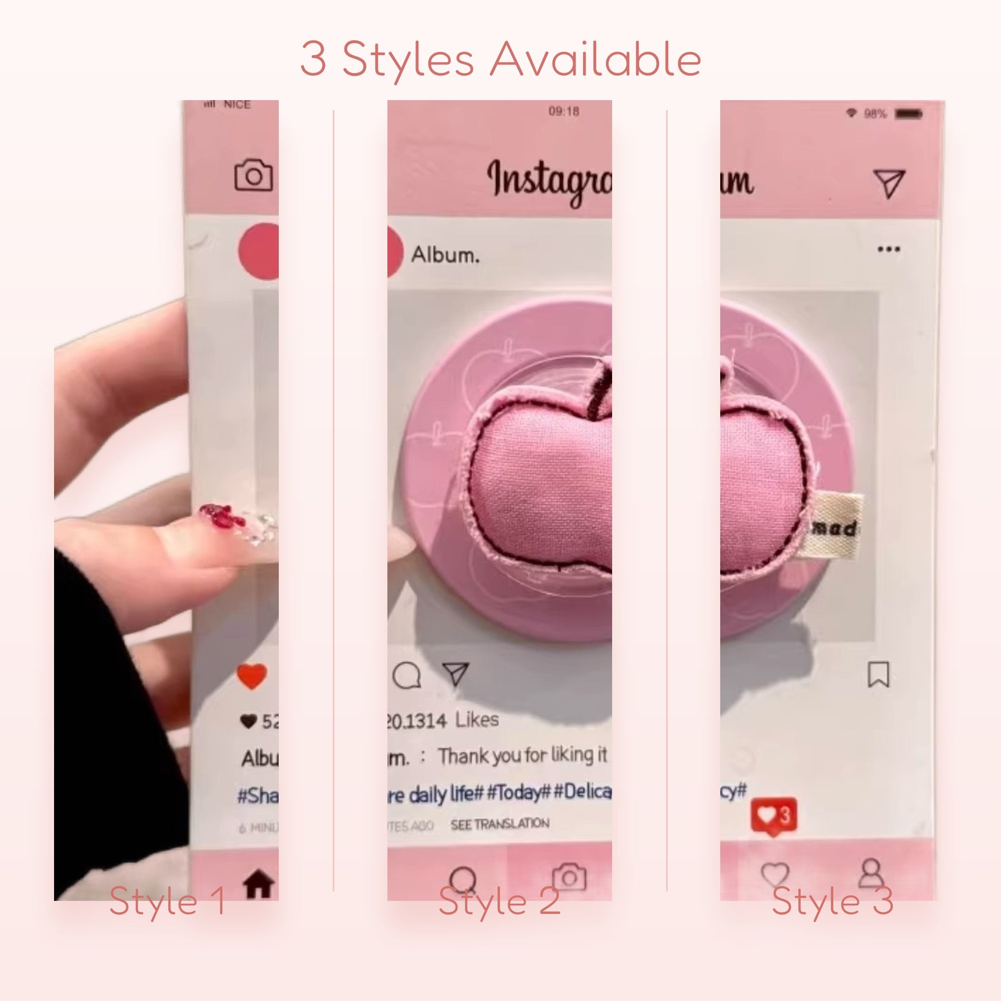 Pink Puffy Apple Phone Grip | Cute Kawaii Pop Socket Stand