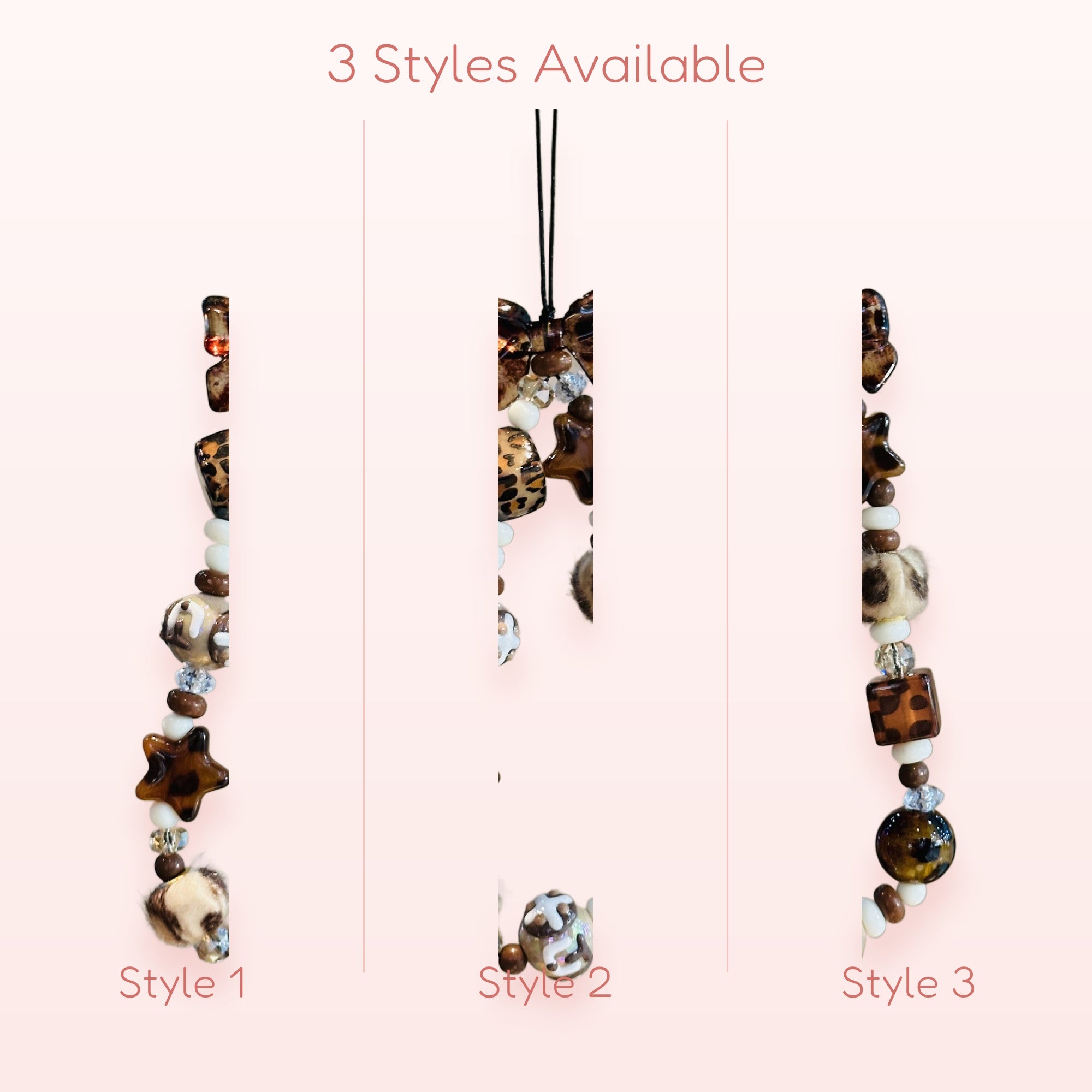 Leopard Print & Brown Star Phone Charm | Aesthetic Beaded Wrist Strap