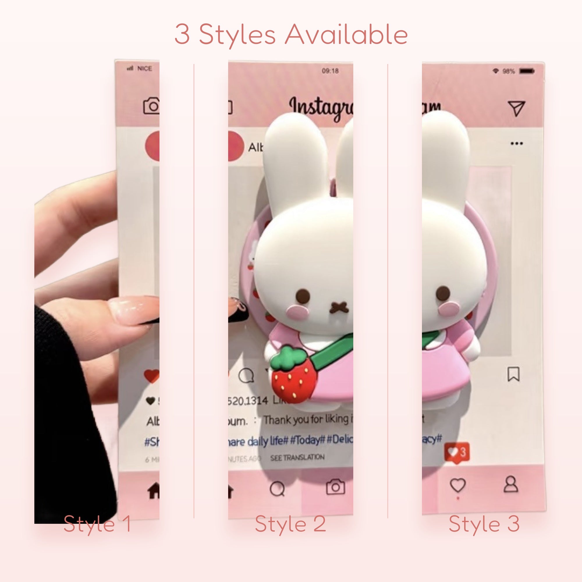 Cute White Bunny Phone Grip | Kawaii Strawberry Crossbody Pop Socket Stand