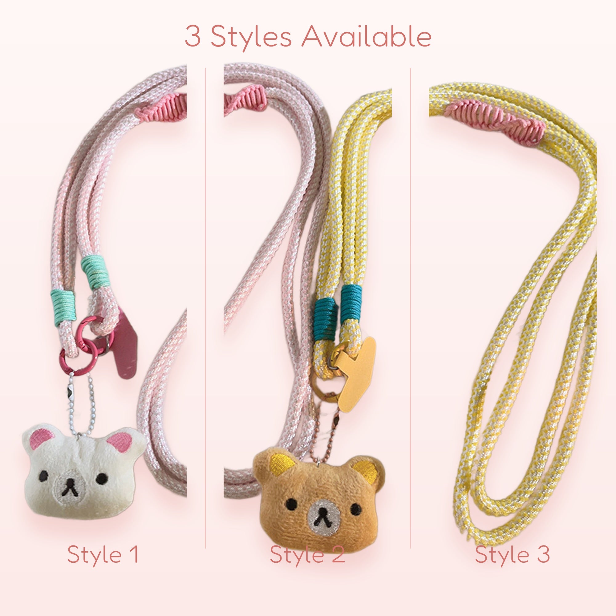 Kawaii Rilakkuma & Korilakkuma Plush Phone Lanyard | Pastel Pink & Yellow Neck Strap