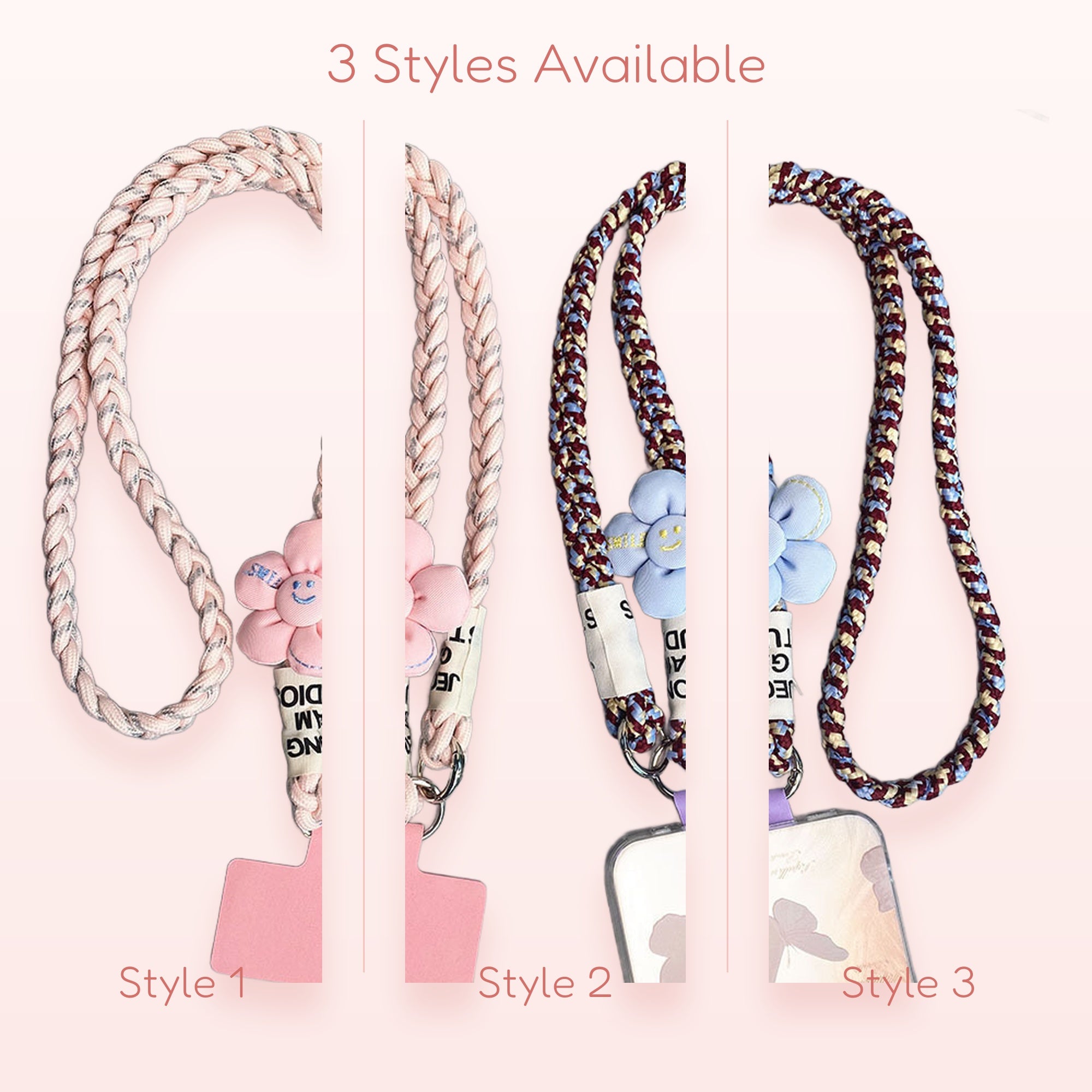 SIMPLYBUBBI — Braided Rope Phone Lanyard with Smiley Flower | Crossbody Phone Strap