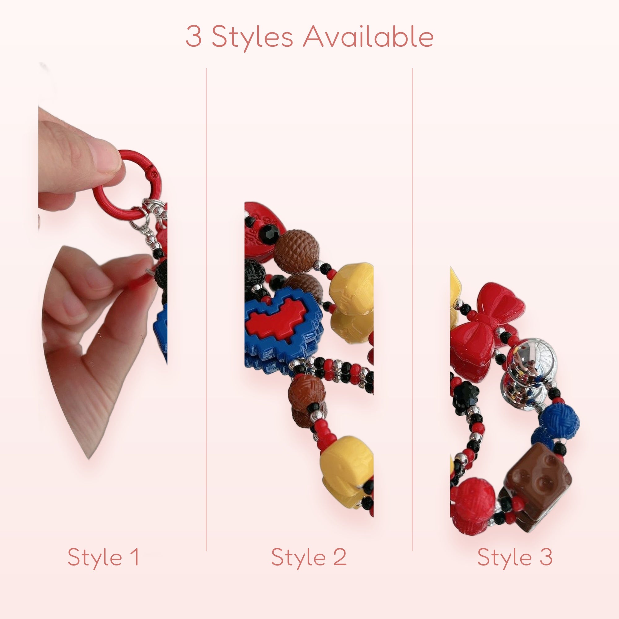 Retro Pixel Heart & Bow Phone Charm | Colorful Beaded Wrist Strap