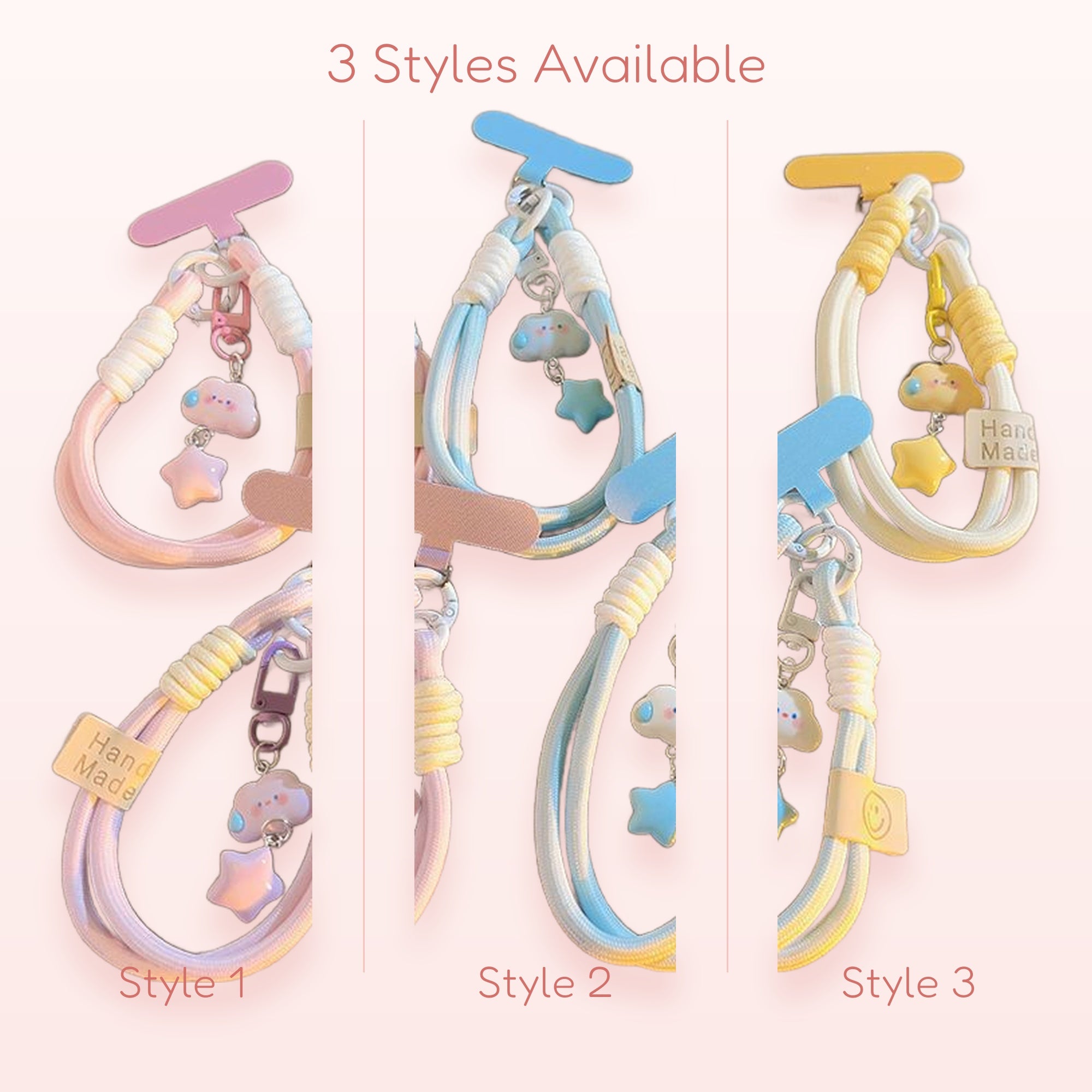 Pastel Cloud & Star Phone Charm Strap | Cute Braided Wrist Lanyard