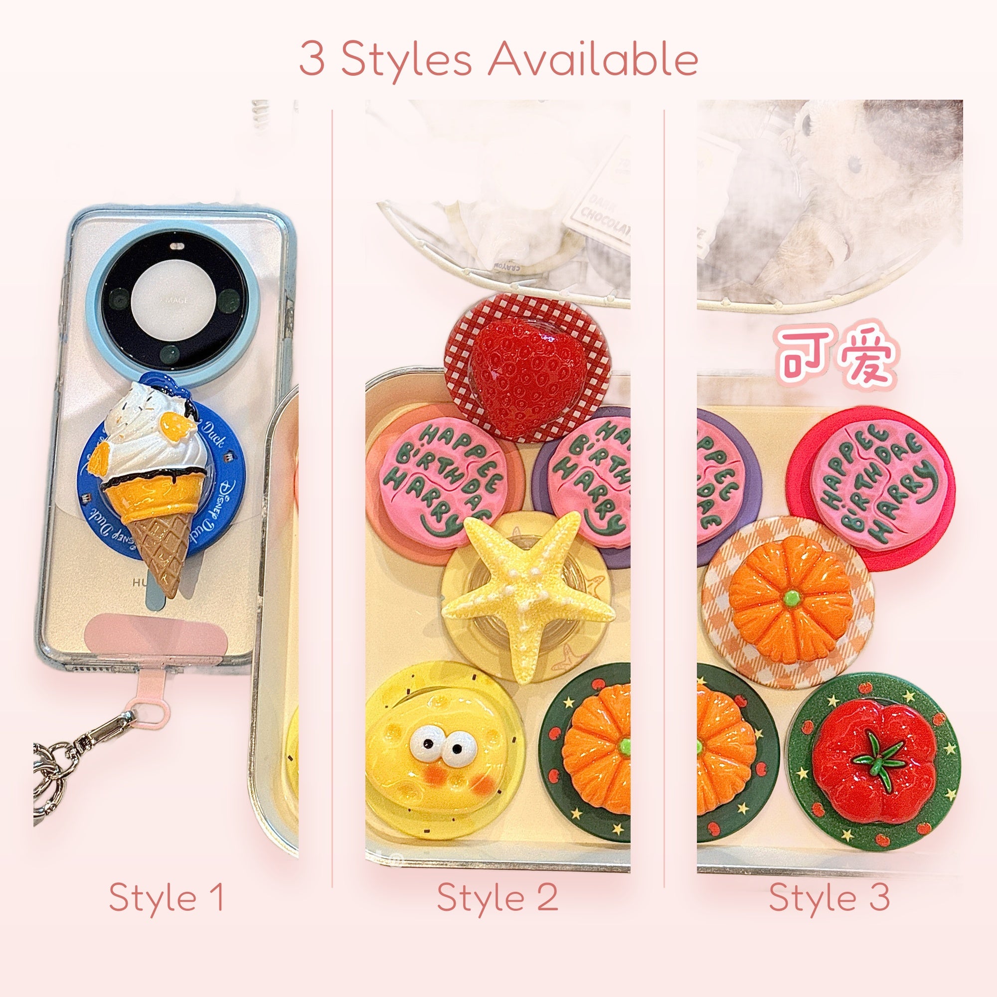 Assorted Kawaii Food & Nature Phone Grips | Cute Pop Socket Stands for Phones