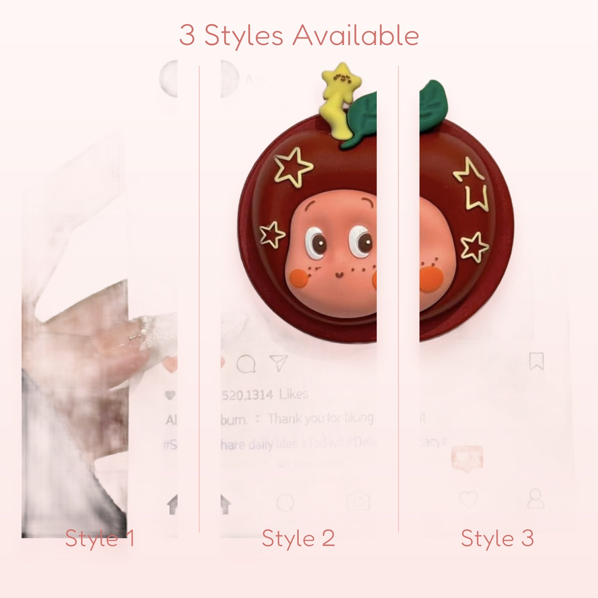 Kawaii Red Apple Character Phone Grip | Cute Fruit Pop Socket Stand