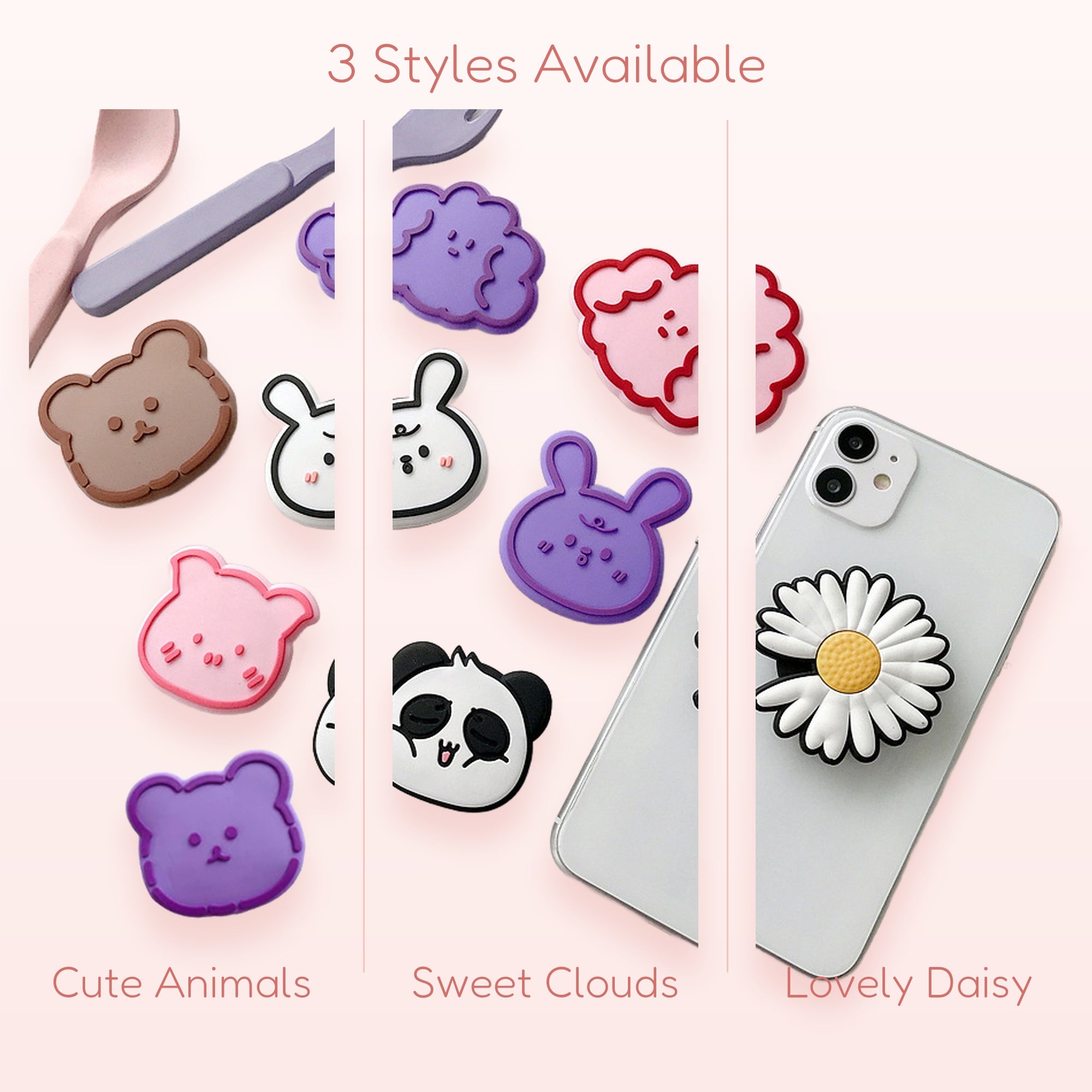 Kawaii Animal & Daisy Phone Grip | Cute Pop Socket Stand