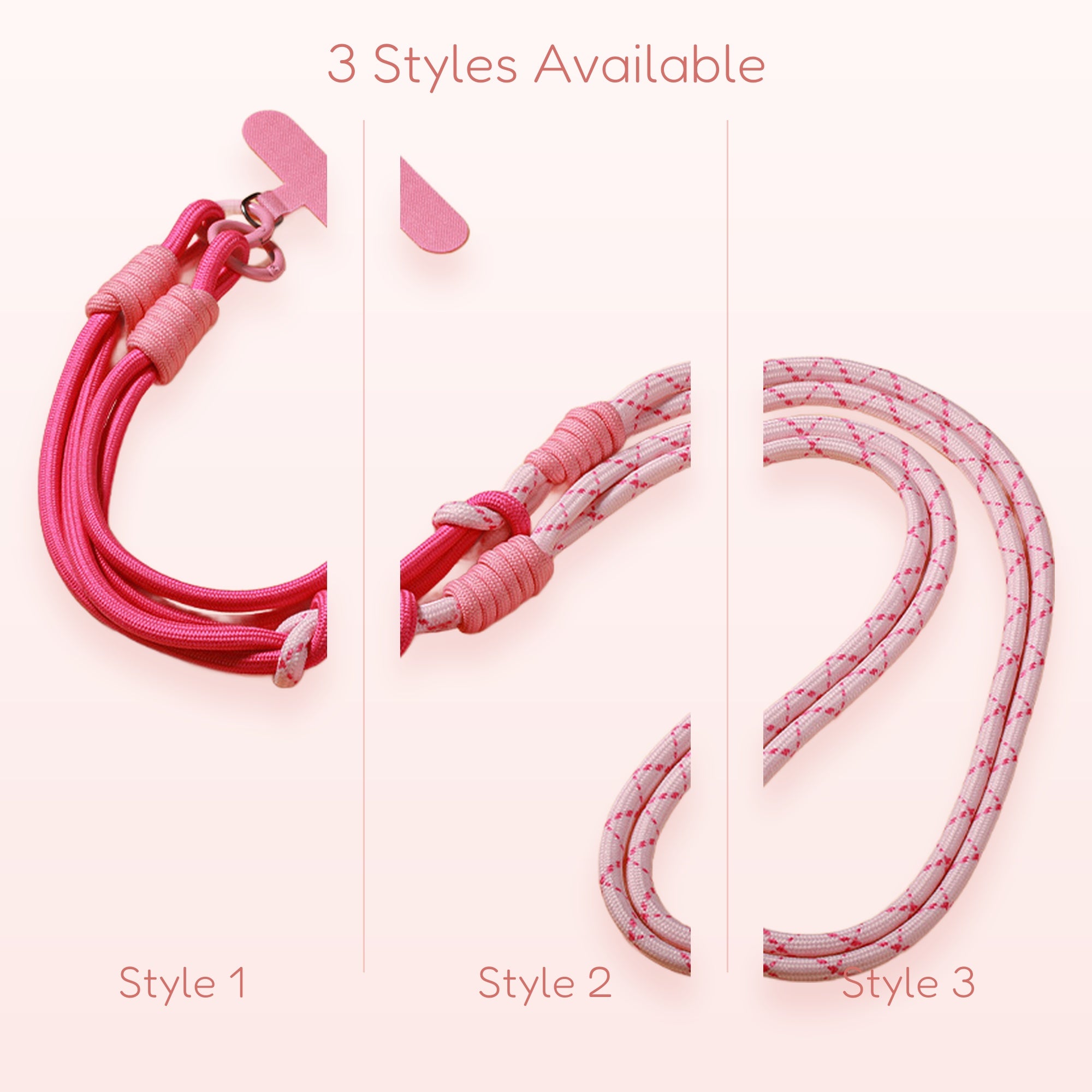 Pink & White Rope Phone Lanyard | Adjustable Crossbody Wrist Neck Strap
